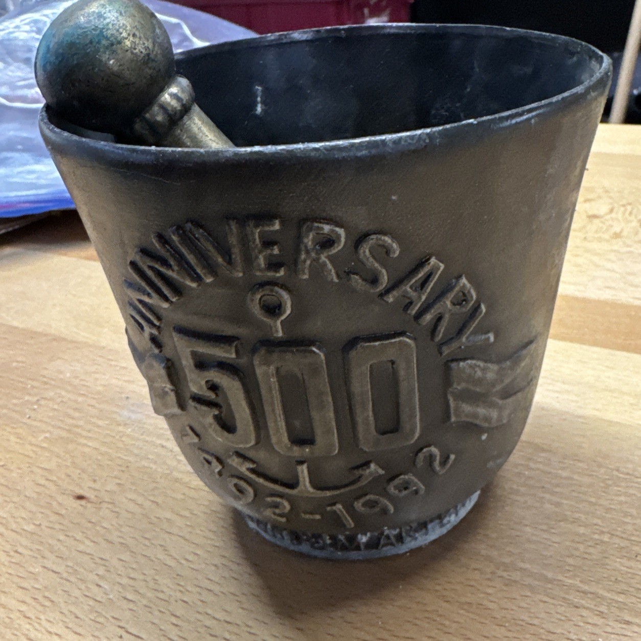 Schering Christopher Columbus 500 years 1992 vintage Pharmacy Mortar 4 1/2″