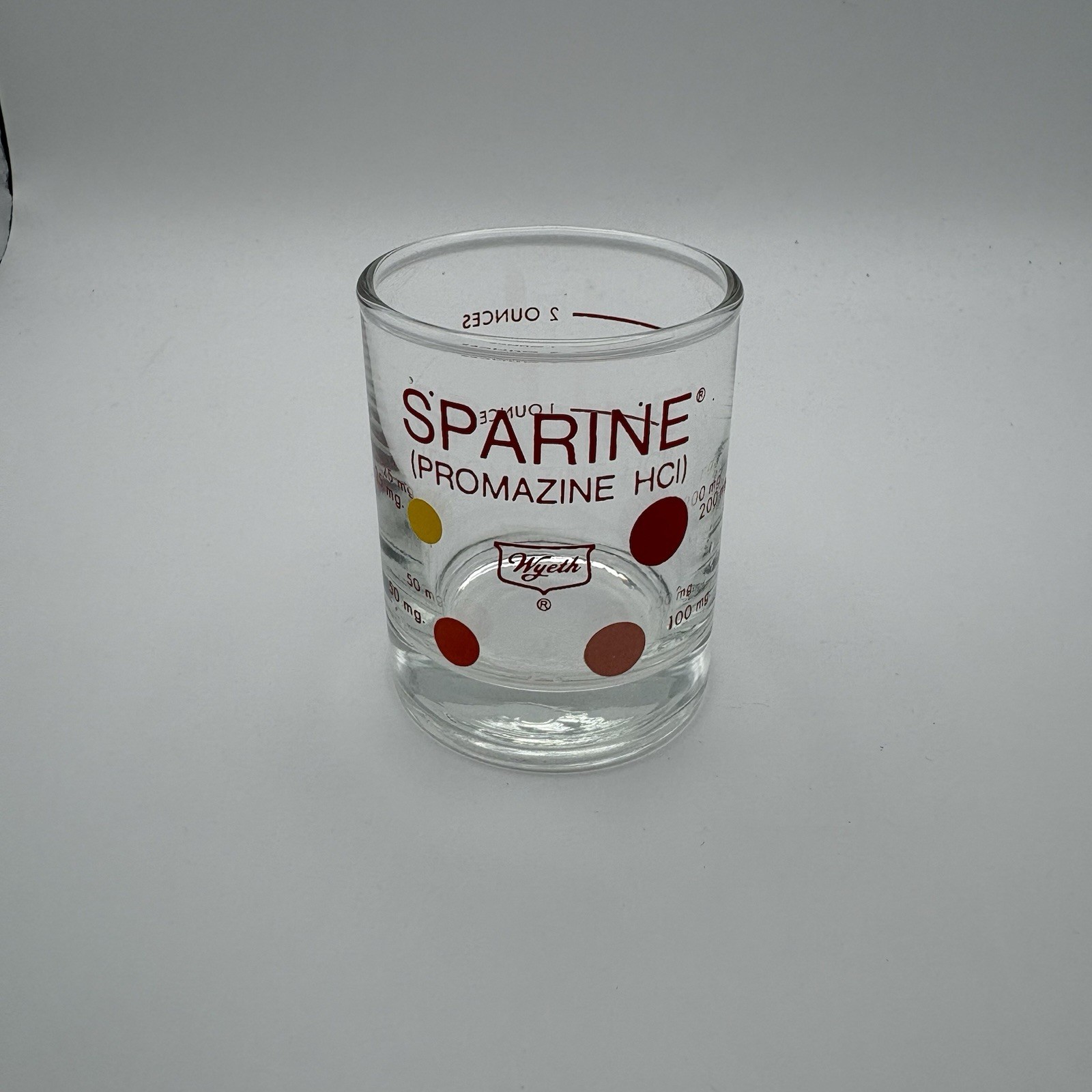 Vintage Sparine Dosing Shot Glass Measuring Cup Red Dots 2 oz