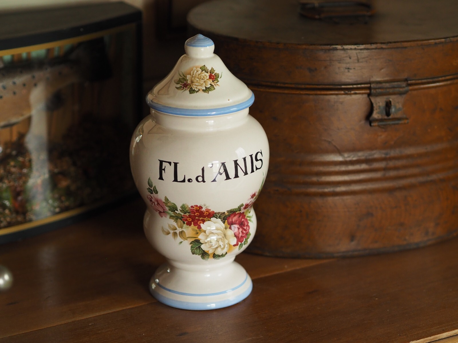 Vintage French Transferware Floral Apothecary Chemists Drug Jar Fleur de Anis