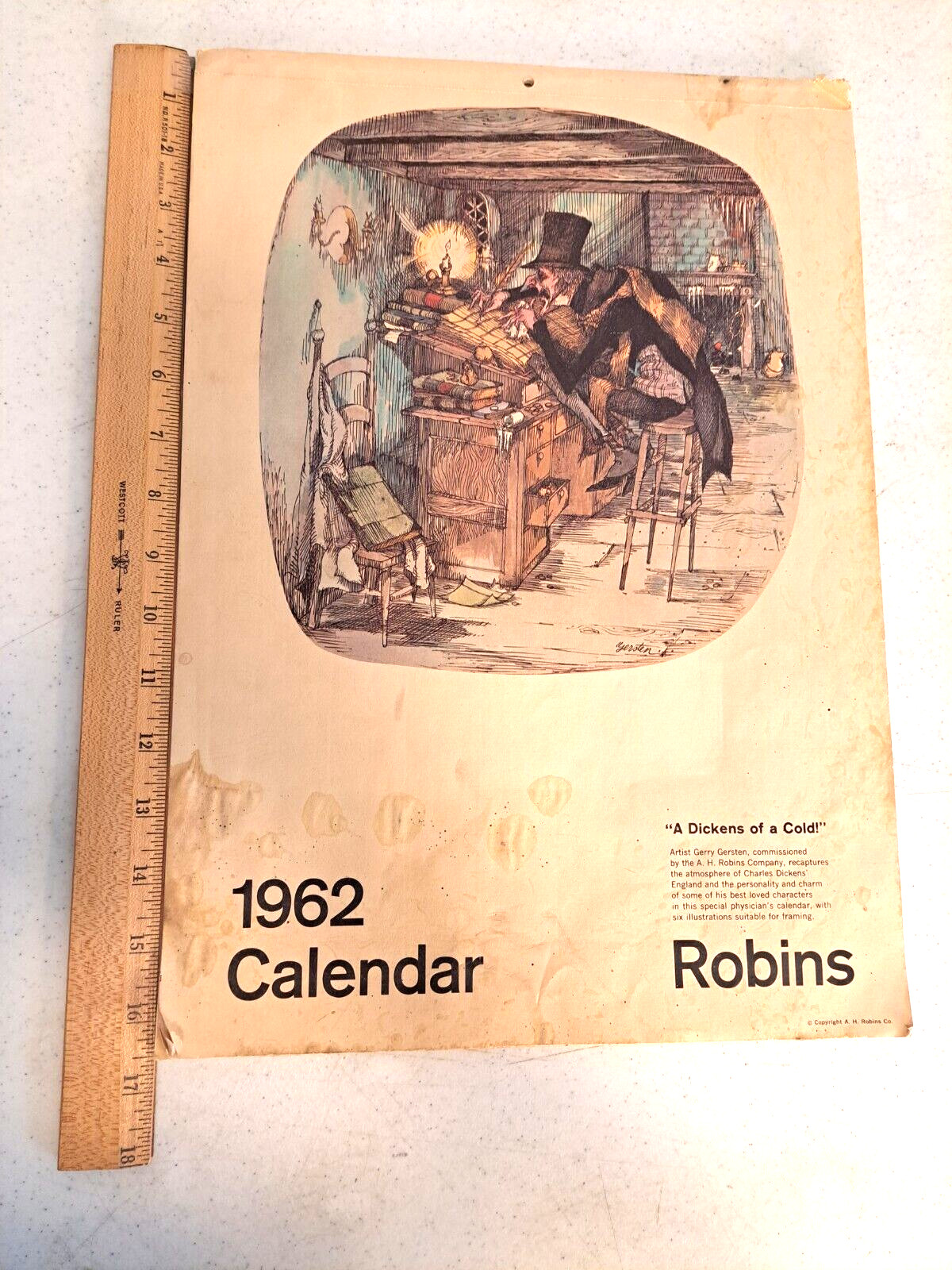 Dickens of a Cold Gerry Gersten Caricatures 1962 Calendar A H Robins Advertising