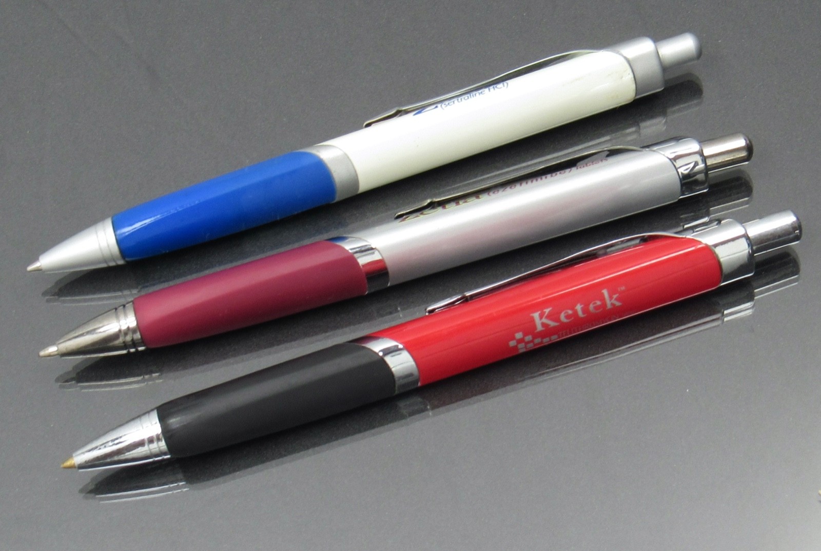 Ketek Zetia Zoloft Metal Triangular PENS Drug Rep Pharmaceutical Promo Lot of 3