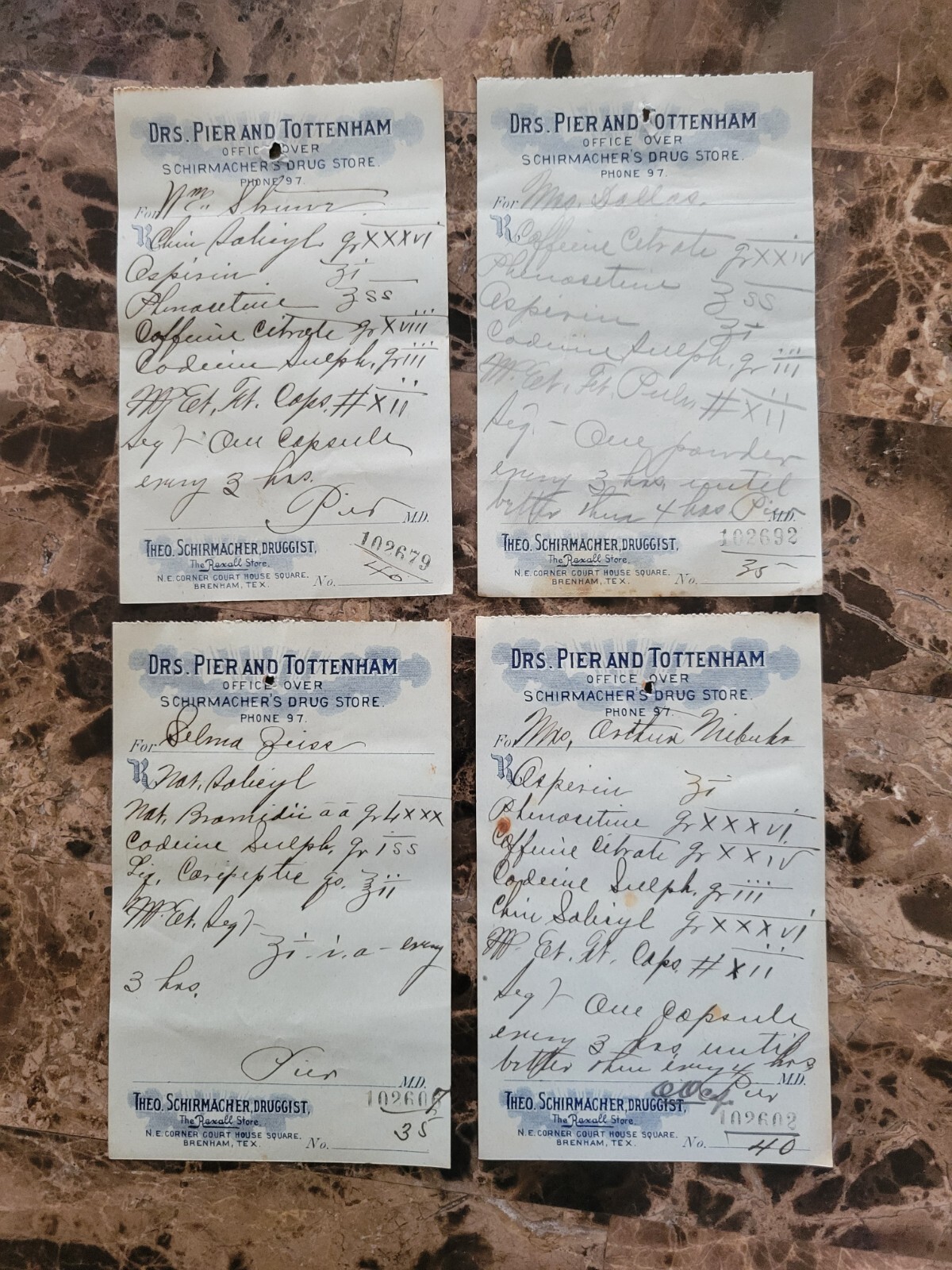 100 antique prescriptions (1912): Opium, Poppy, Ergot, Dionin, Codeine & Anodyne