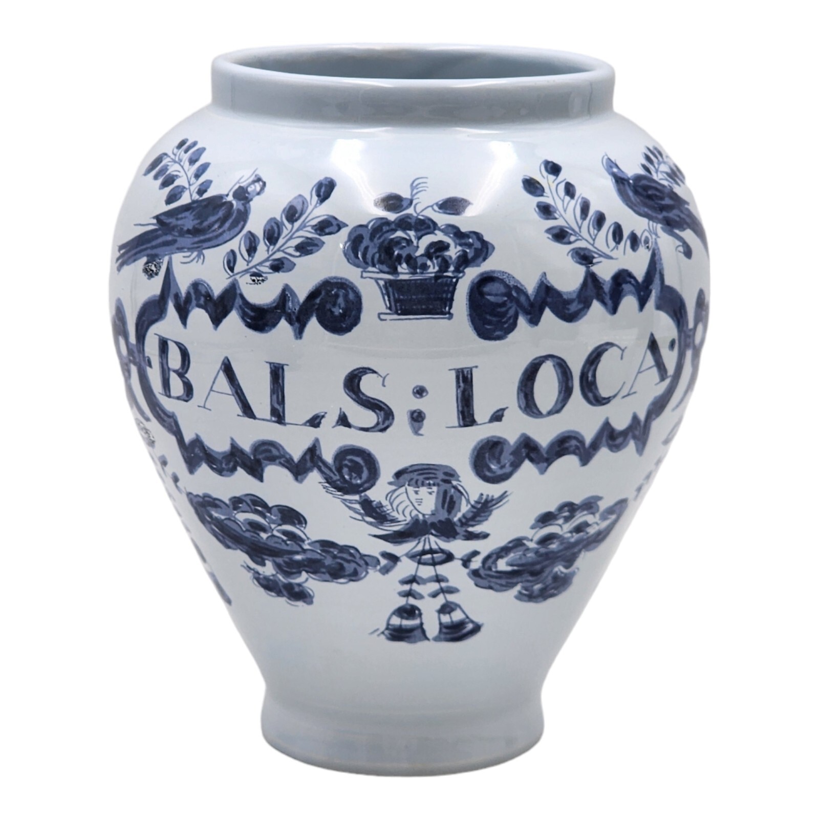Vintage Italy Italian Apothecary Drug Tobacco Jar Vase Blue White Bals Loca