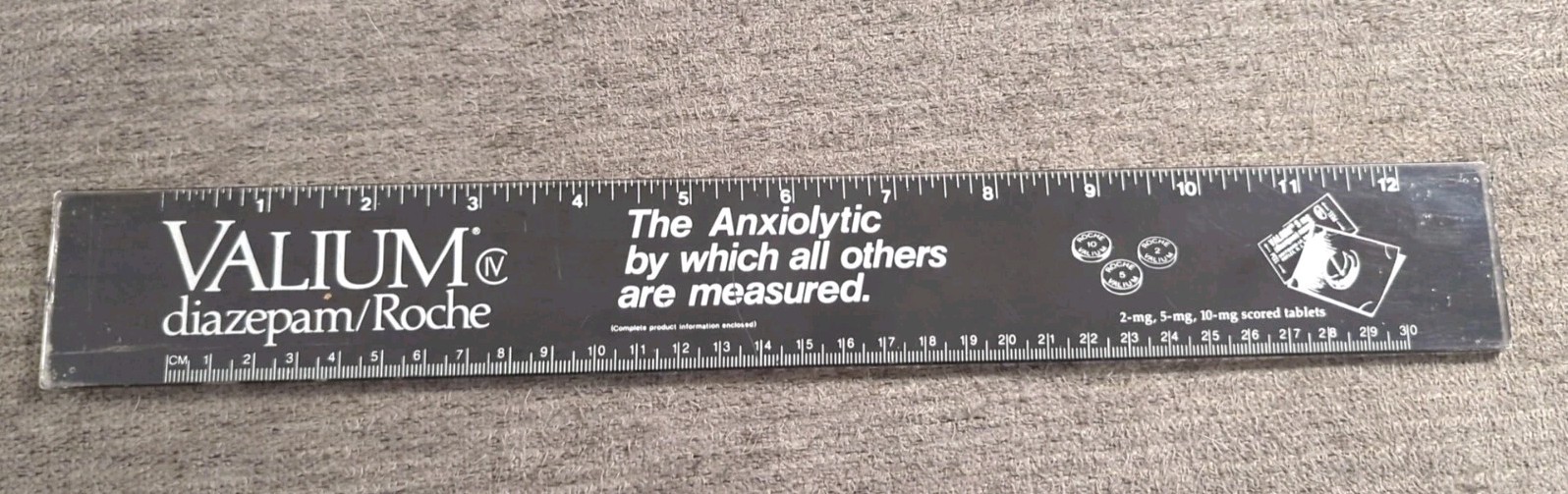 Vintage Valium Roche Pharmaceutical Rep Advertisement Ruler Pharma
