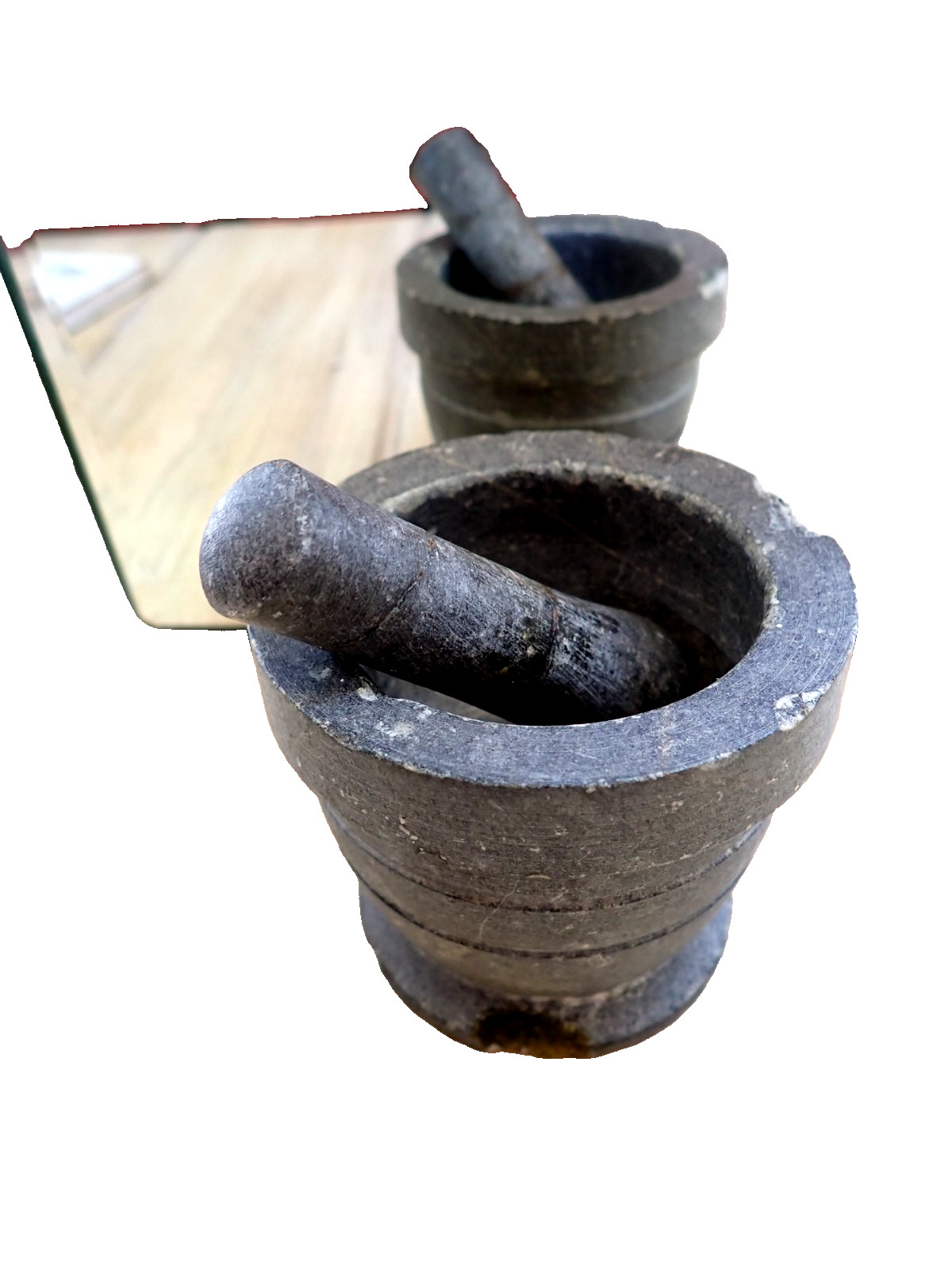 Schist Stone Herb Mortar Pestle Antique Carved Small Mortar