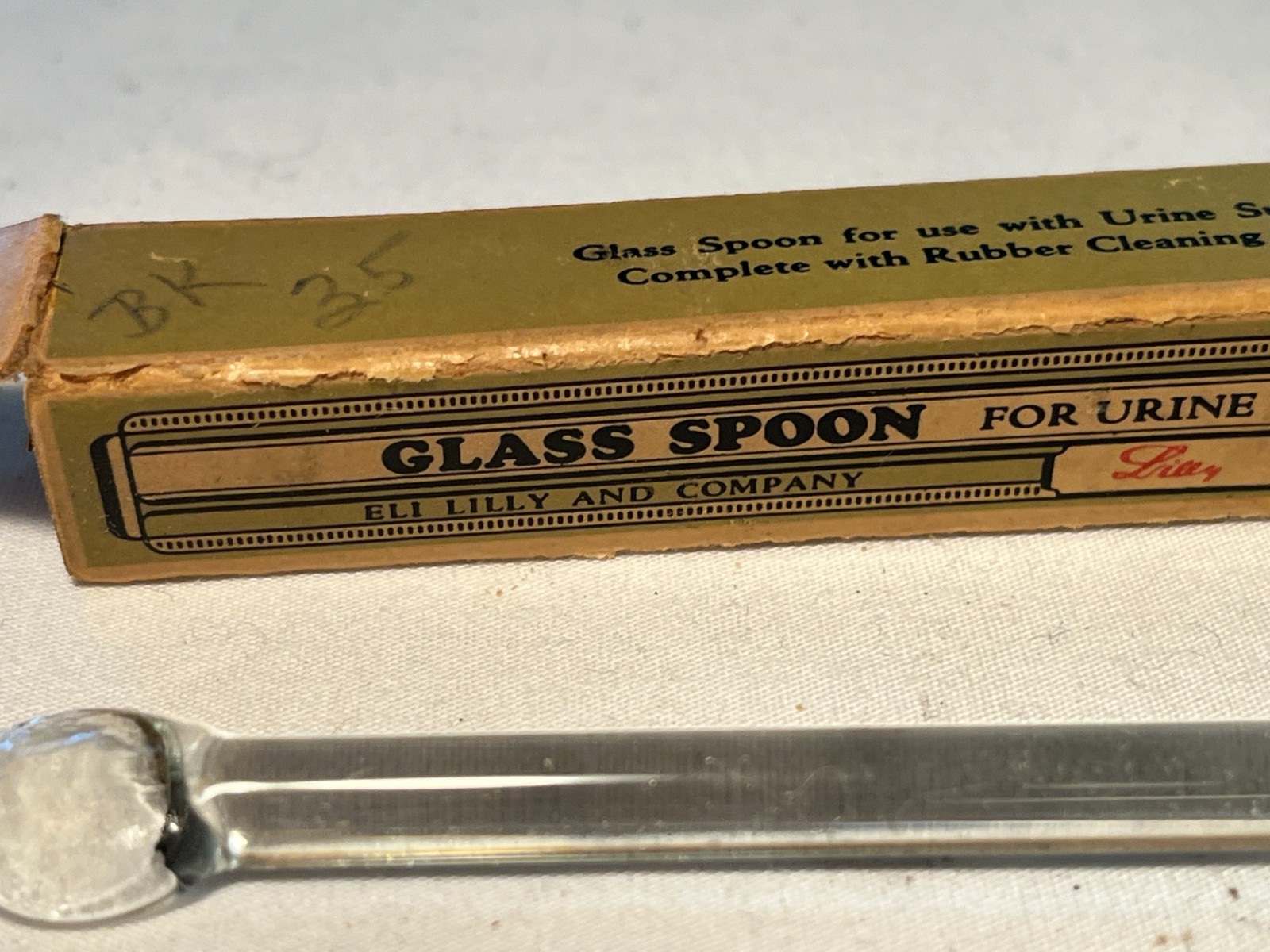 c1930s Urine Sugar Test Glass Spoon by Eli Lilly and Company Indianapolis, Ind.