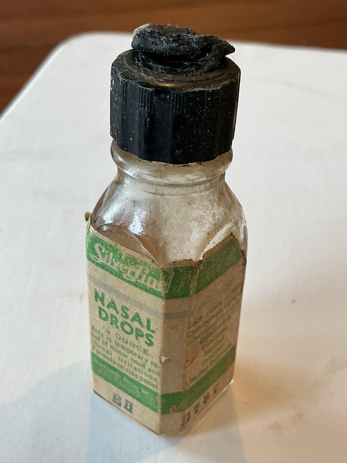 Vintage Silverfin Nasal Drops Bottle 1/2 Ounce Burrough Bros Baltimore USA