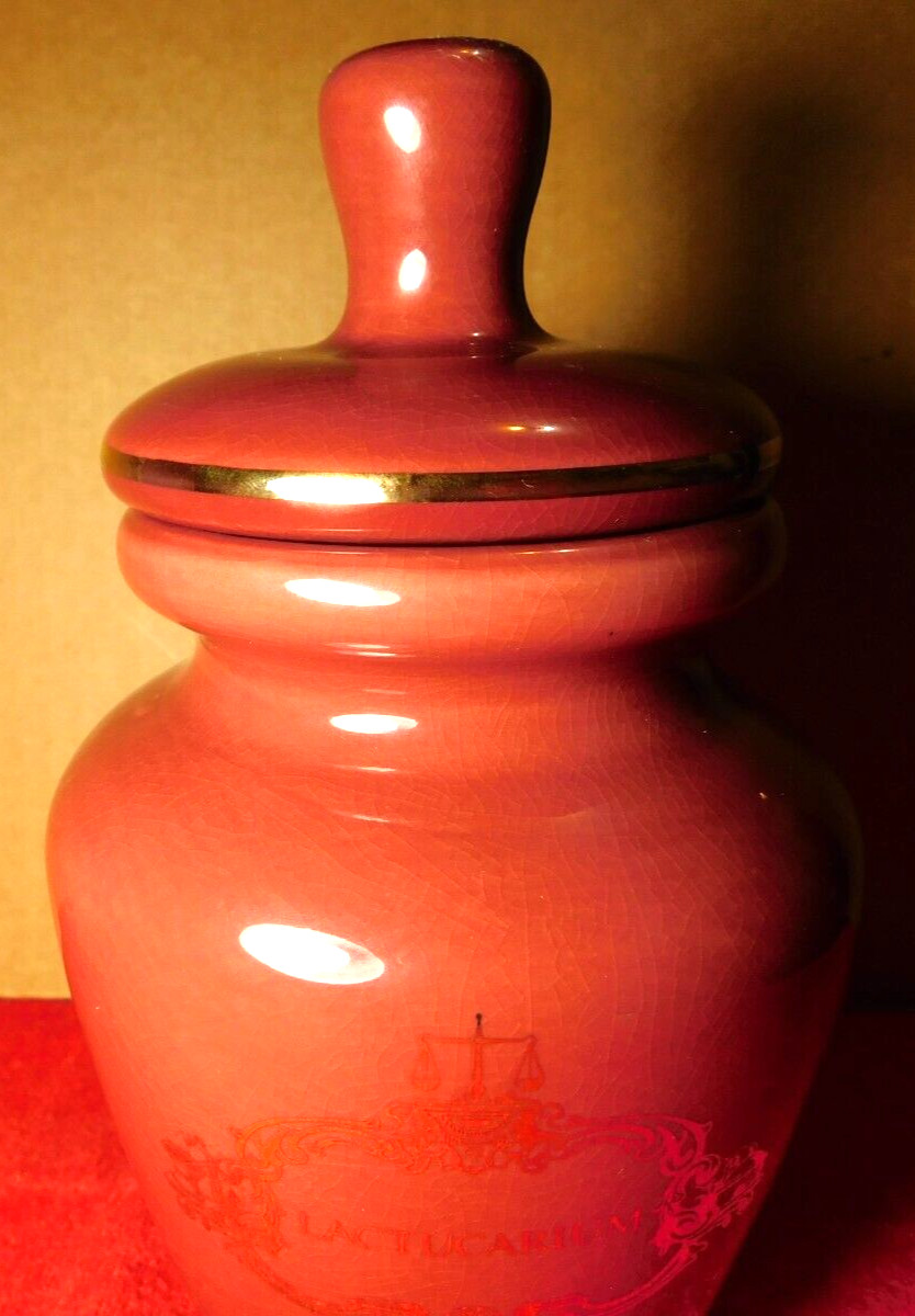 Jar~Apothecary Jar Eli Lilly “Lactucarium” Pharmaceutical 4/303 Maroon Empty