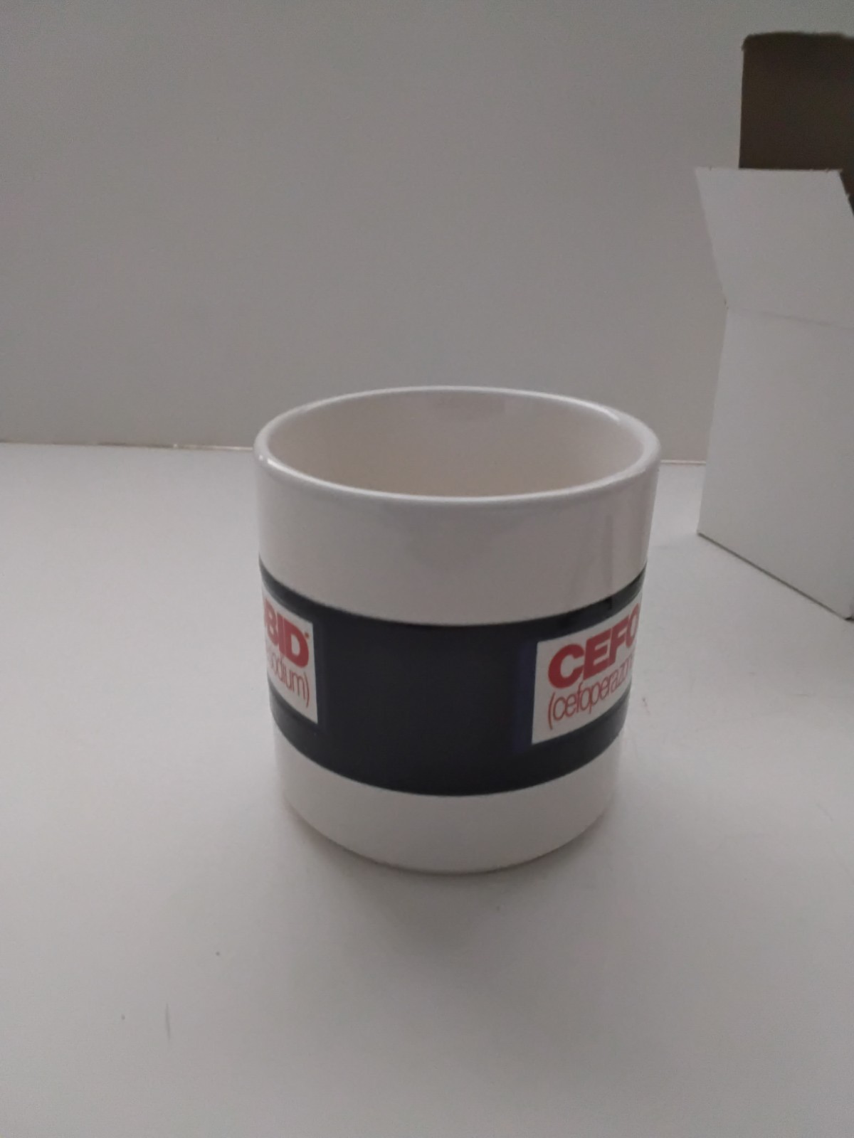 Vintage Cefobid Rx Pharmaceutical Advertisement Coffee Tea Mug FPC England NOS