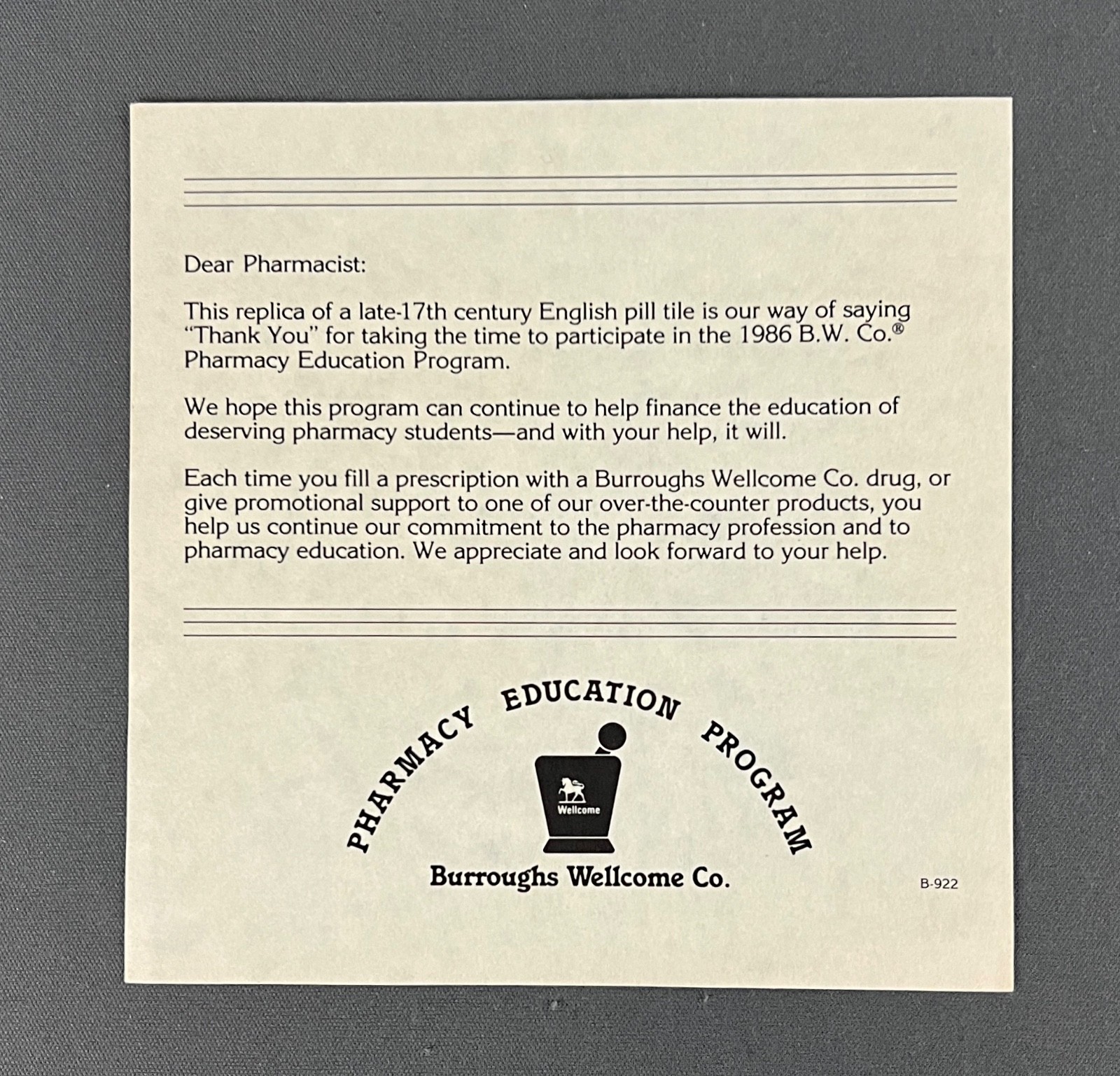 Burroughs Wellcome Pharmacy Education Program Holland Delft Pill Tiles 1986 1987