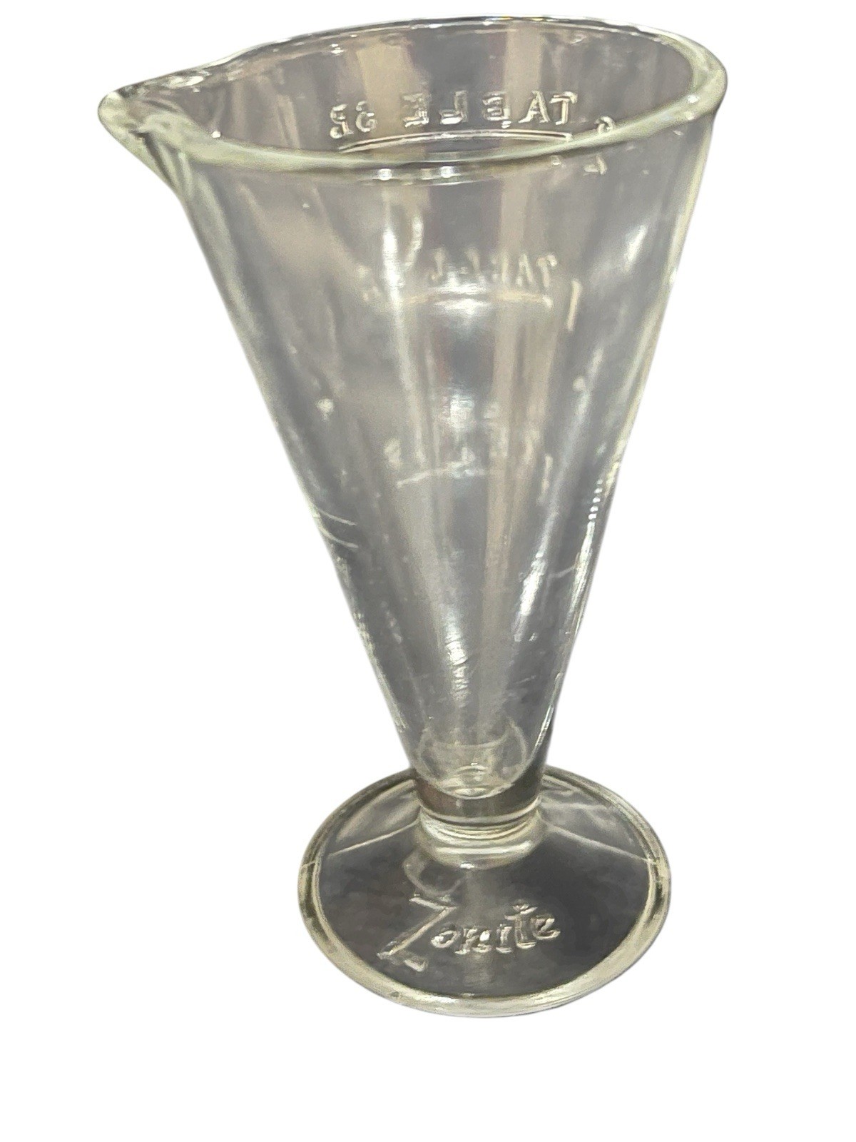 Vintage GLASS ZONITE 2 TABLESPOON APOTHECARY MEASURING BEAKER W/ SPOUT 3 1/2″