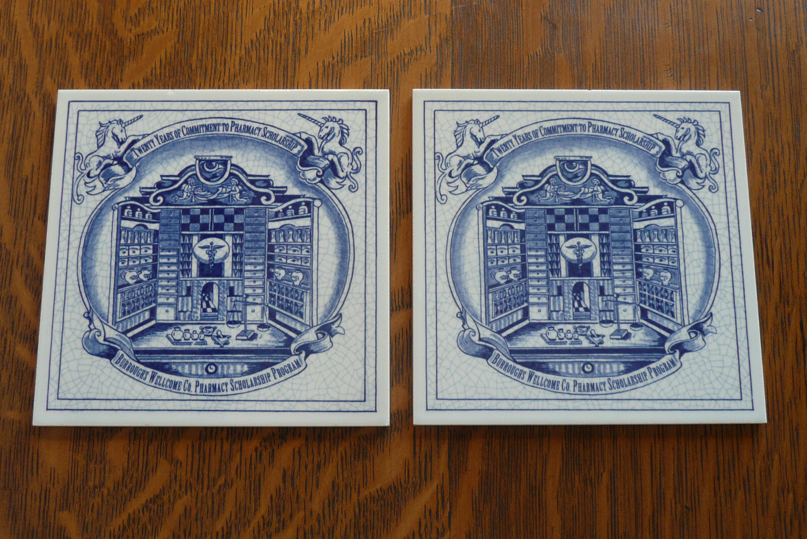 Burroughs Wellcome Co. Pharmacy Scholarship Program ~ 2 Delft Ceramic Tiles 1993