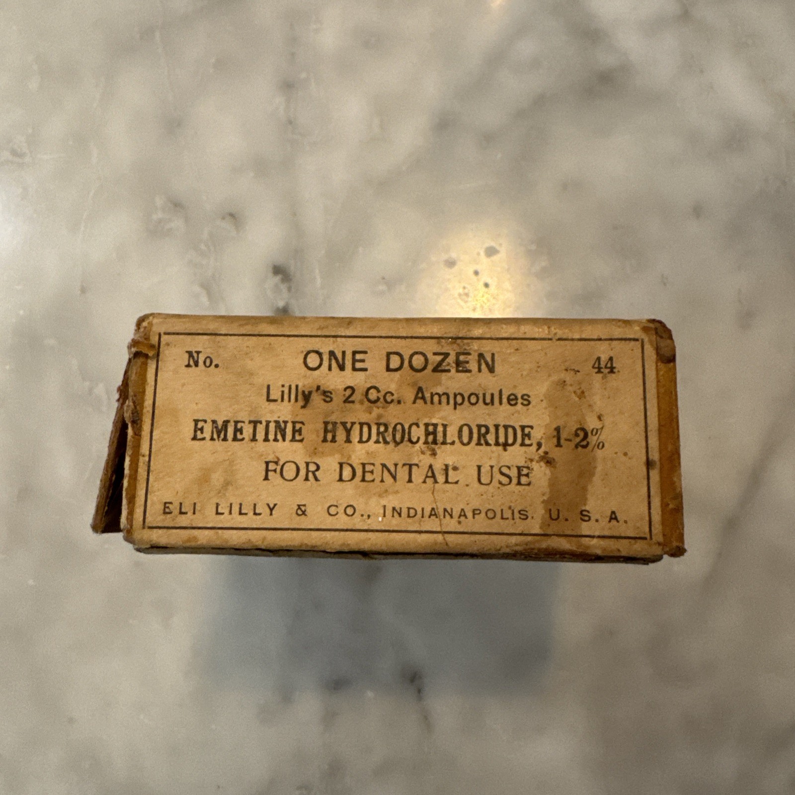 Antique Eli Lilly & Co USA Emetine Hydrochloride for Dental Use-Rare-Not For Use
