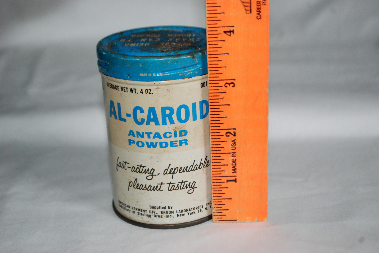 Vintage AL-CAROID Antacid Powder 4oz Empty Tin – 4.5″