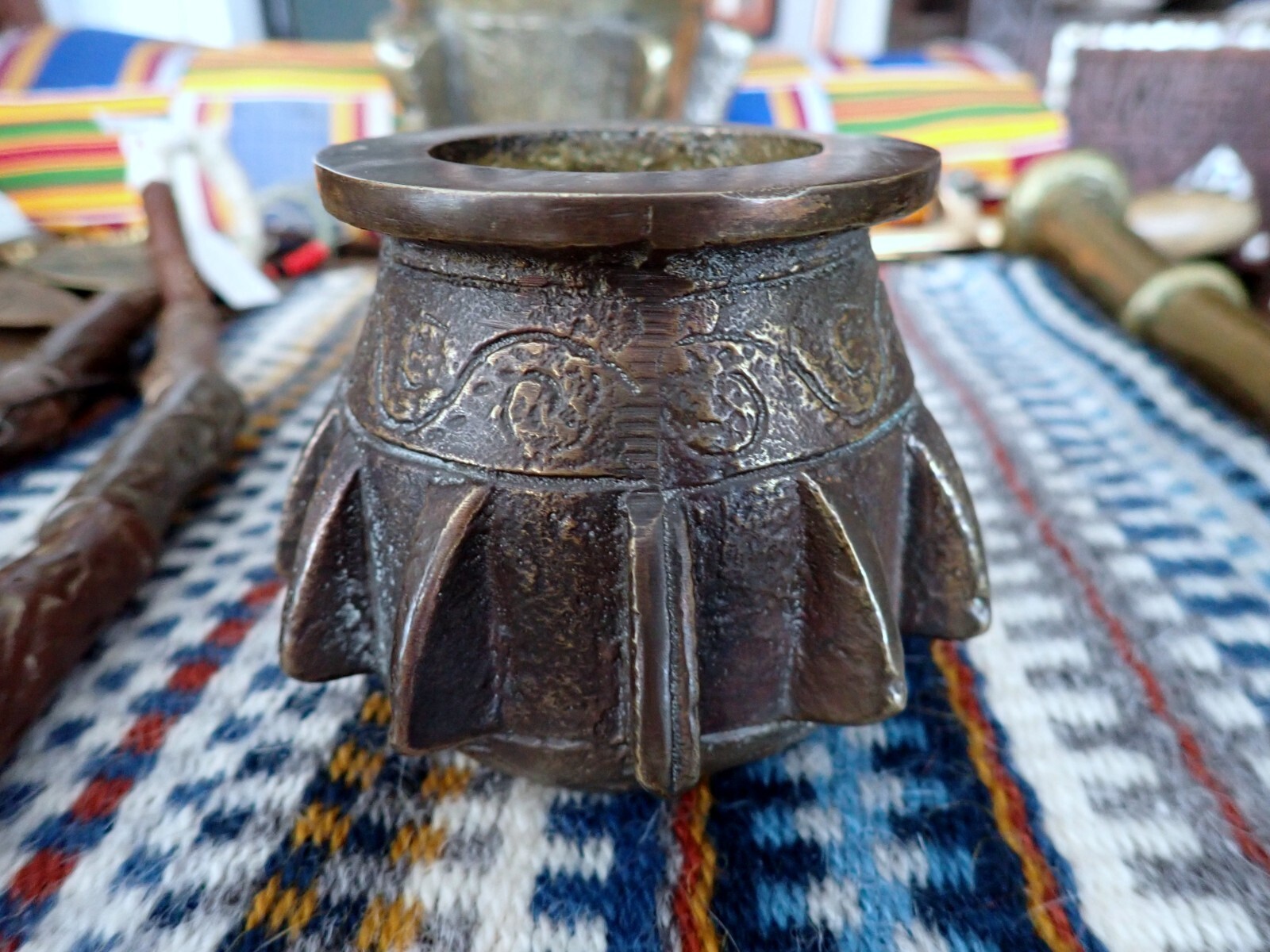 Gilded Bronze Mortar Arab Spain Antique Cast Bronze Small Mortar Apothecary Herb