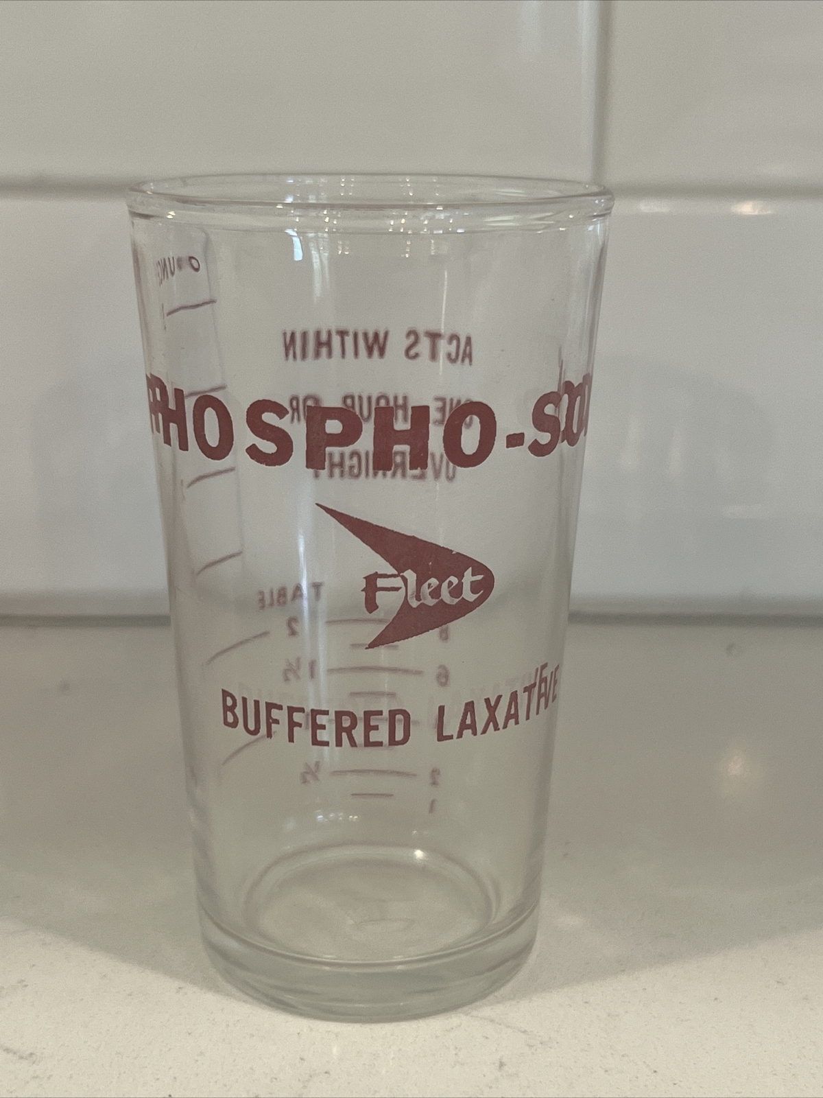 Fleet Phospho Soda Glass Measuring Cup Buffered Laxative Medical Ad Shot Glass