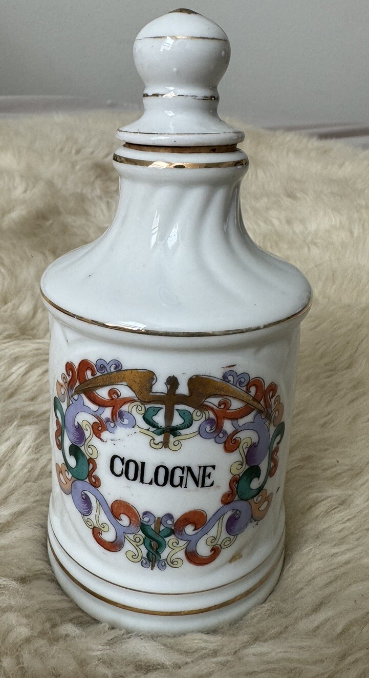 Vintage Porcelain FRENCH APOTHECARY JARS Salts- Cotton -Cologne -Astringent