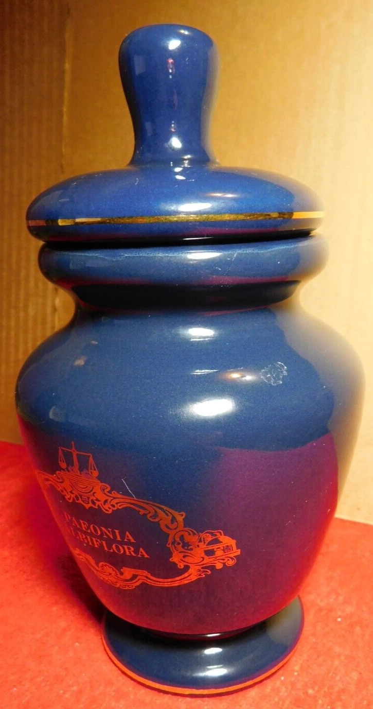 C/J~Apothecary Jar Eli Lilly “Paeonia Albiflora” Pharmaceutical 4-58 Blue Empty