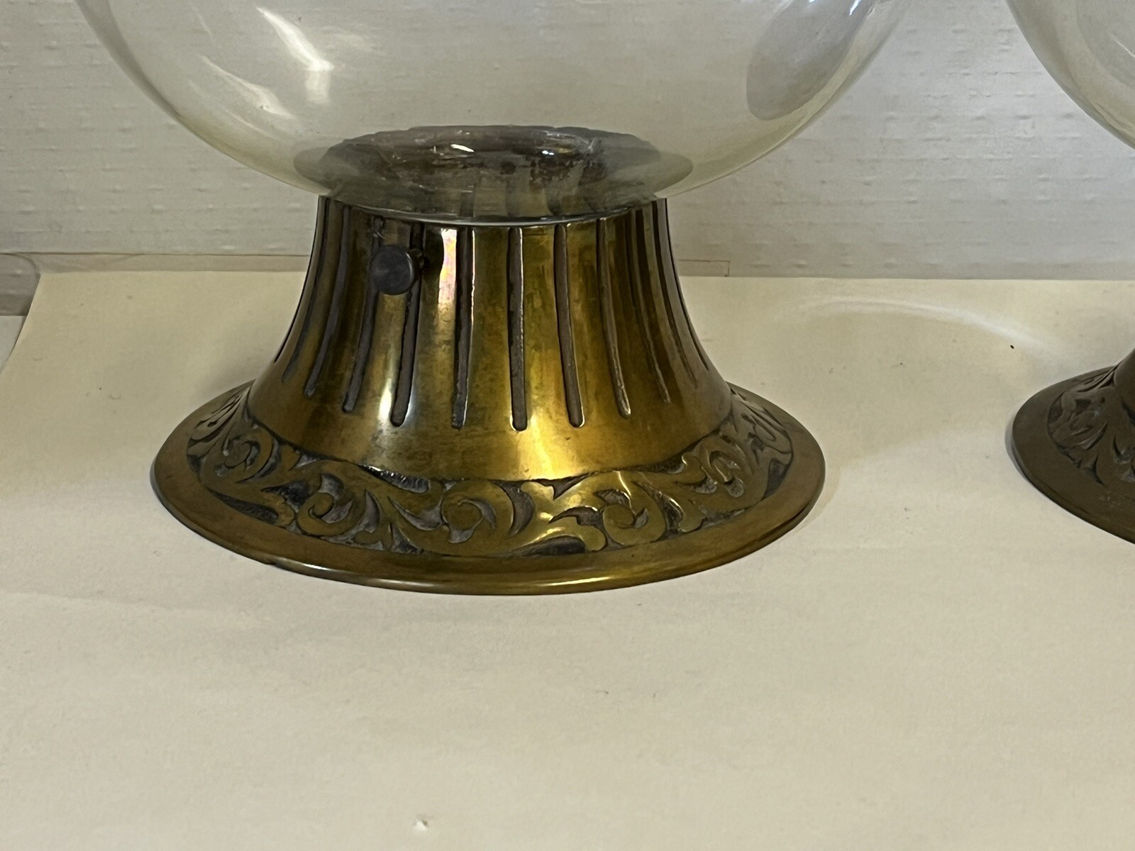 2 Antique Apothecary Pharmacy Advertising Show Globes Brass Collar Dorin Sellers