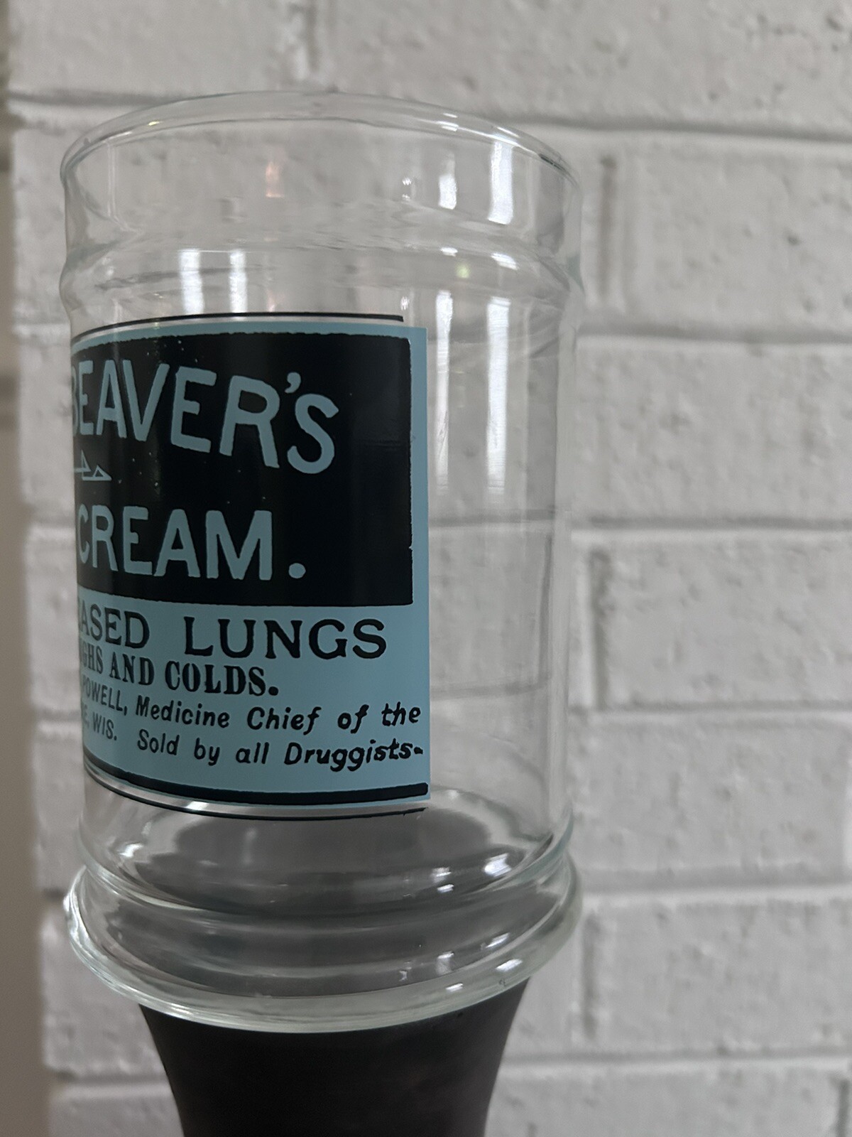 UNIQUE Apothec JAR DR POWELL White Beavers Cough Cream LACROSSE WI RARE Vintage