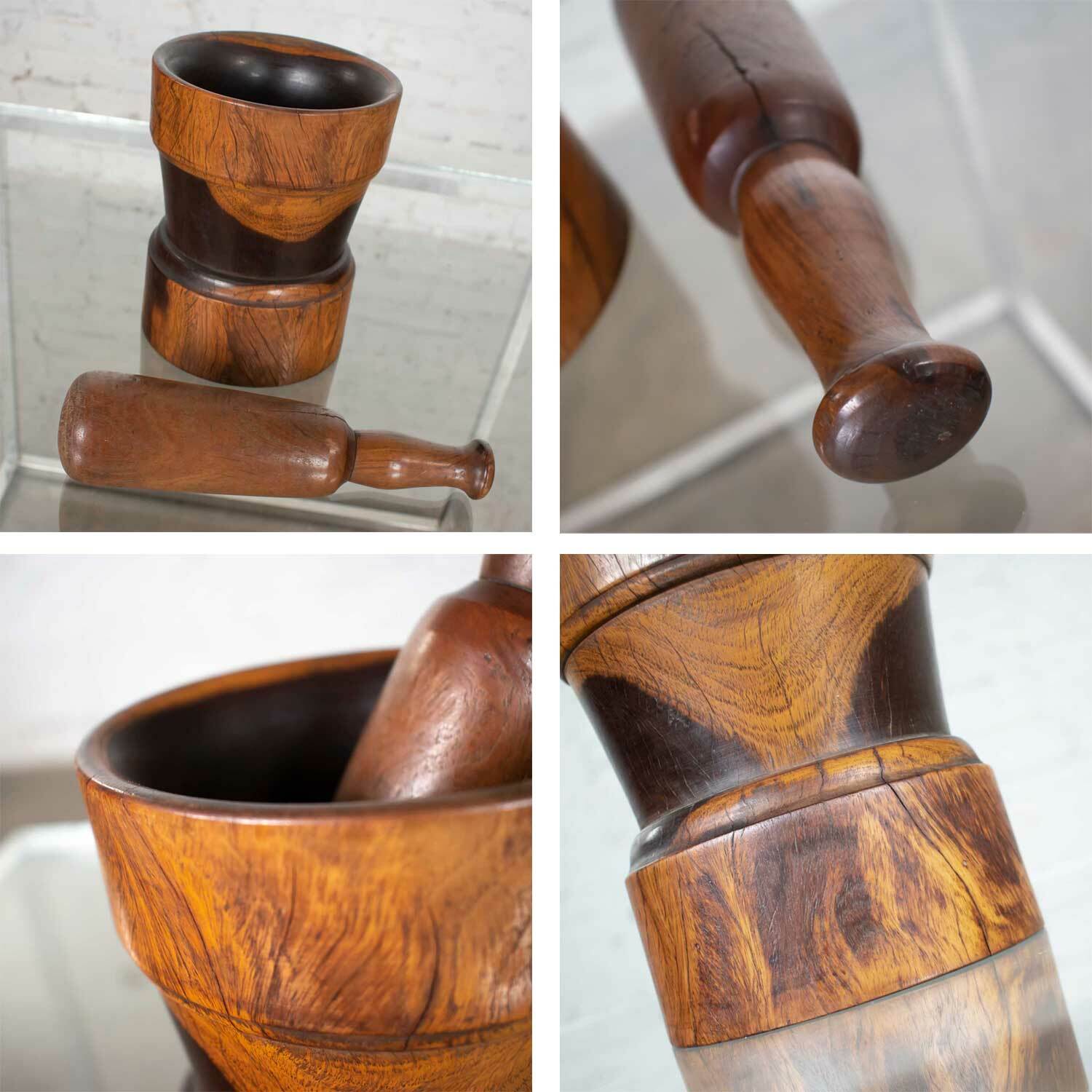 Vintage Mid-Century Modern Hand Turned Wood Mortar and Pestle 1950