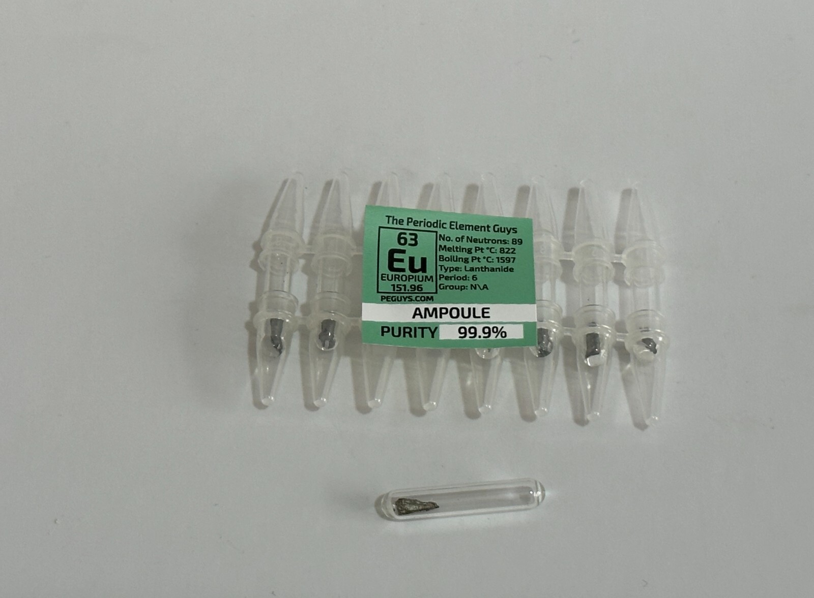 8 x Europium Metal 99.9% un-oxidized Argon Ampoules WHOLESALE Periodic Elements