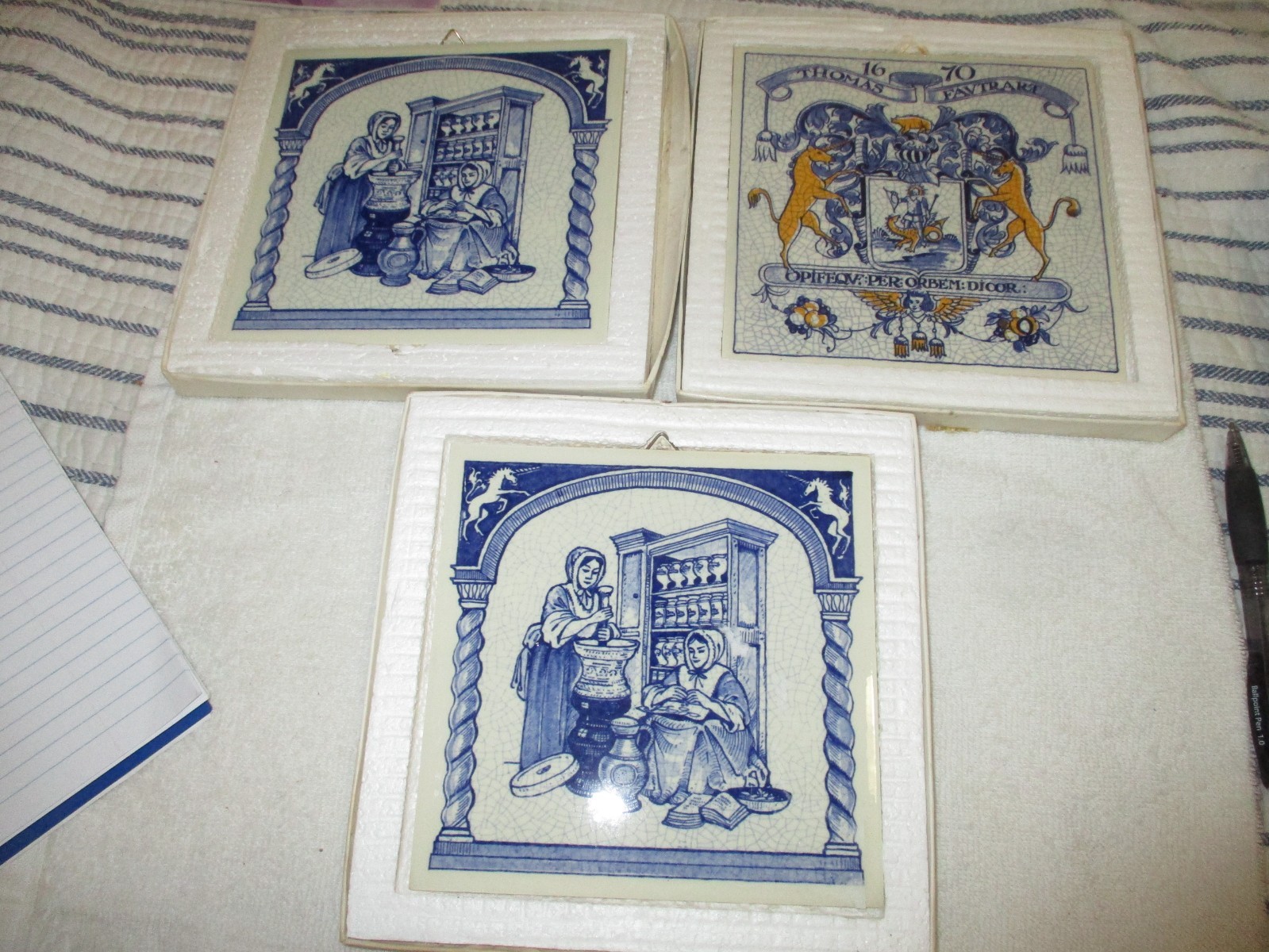 Lot of 3 Delft Holland Pharmacy 17th Century Design Burroughs Wellcome Co Tiles