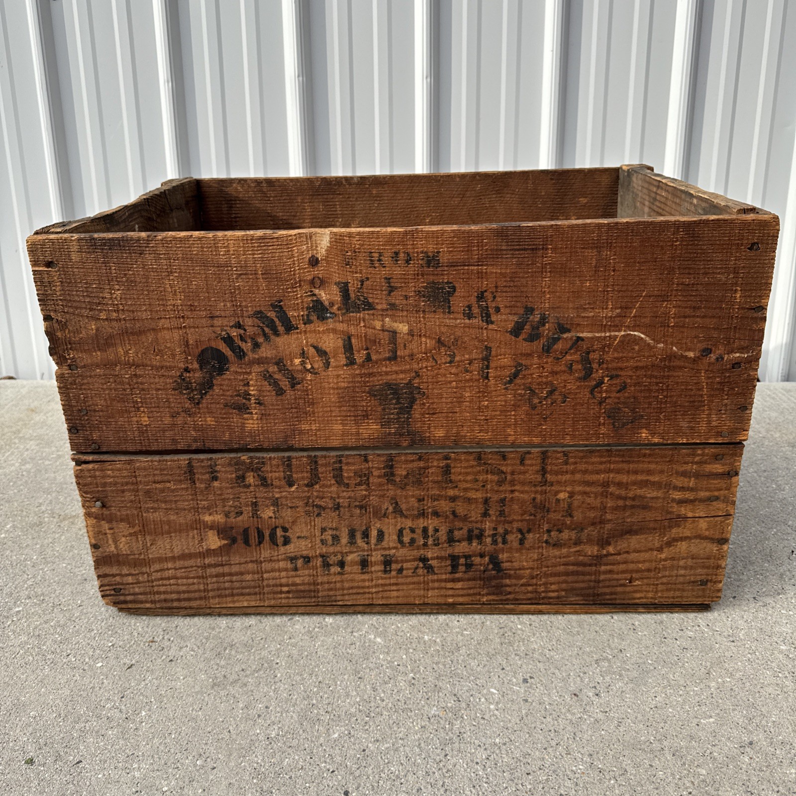 Antique Shoemaker & Busch Wholesale Druggist Wooden Crate Philadelphia, PA