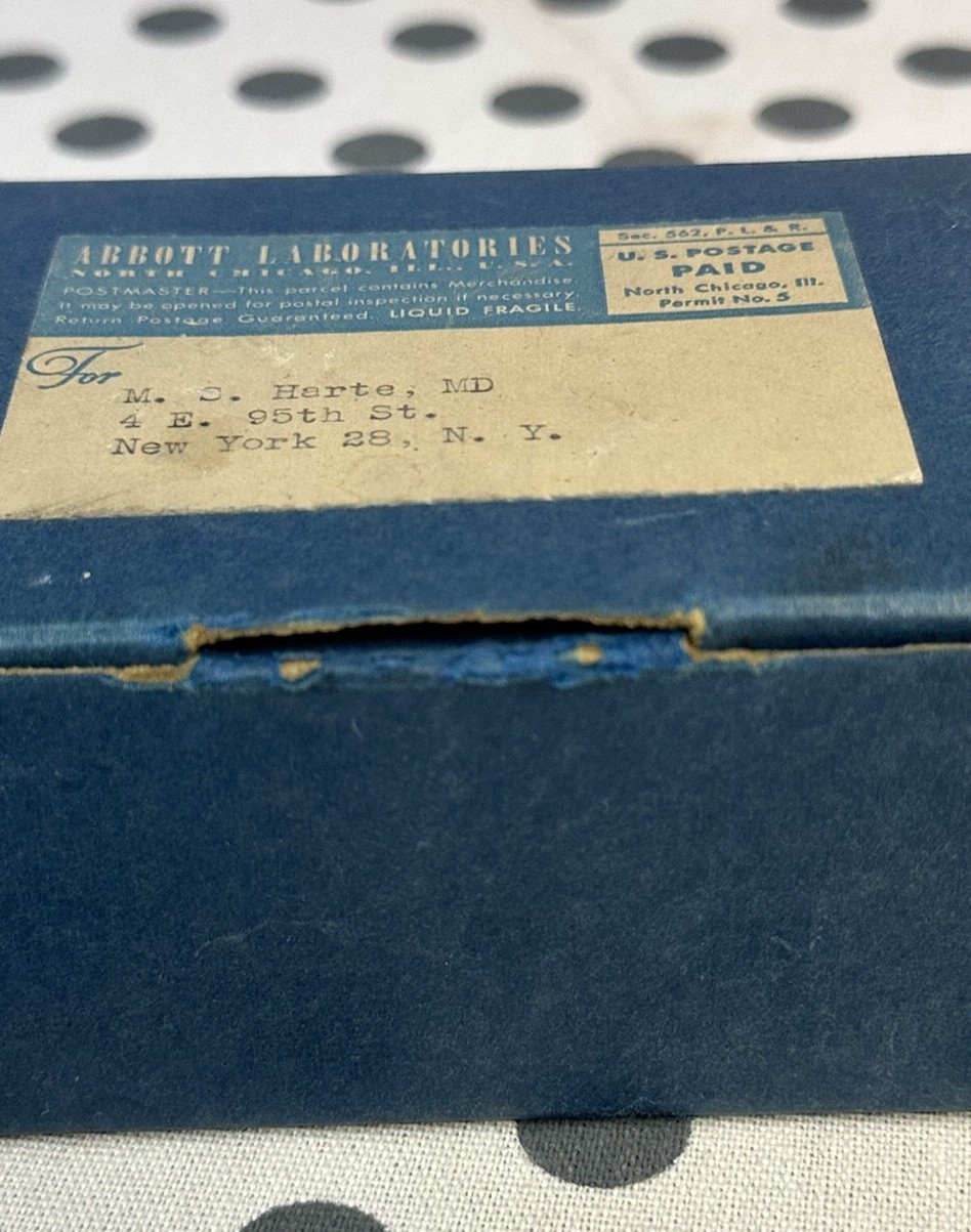 Vintage Pharmaceutical Cardboard Box W/Metal Corners Empty Abbott Labs Medicine
