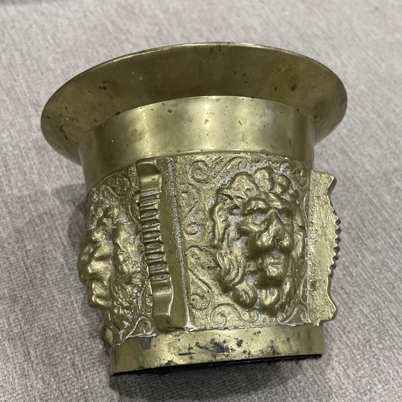 Vintage Brass Mortar Heavy Pharmaceutical Apothecary Ornate Lions Head