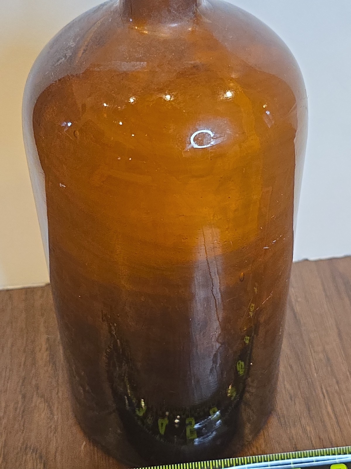 VINTAGE HANDMADE Large Apothecary Glass Bottle Amber Brown 12″