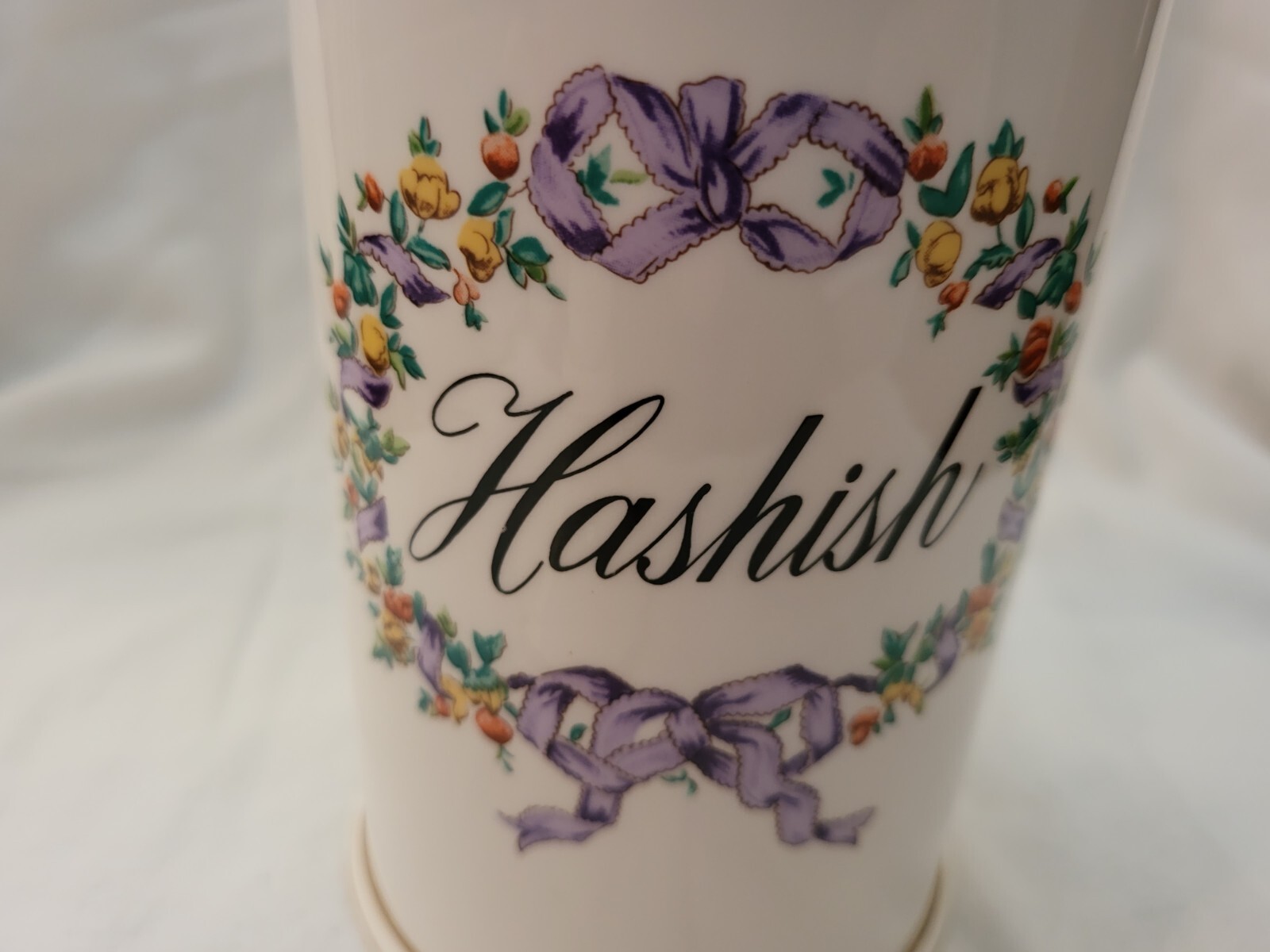 VTG Apothecary HASHISH Ceramic Canister/Jar & Lid Sigma Tastesetter By Towle HTF