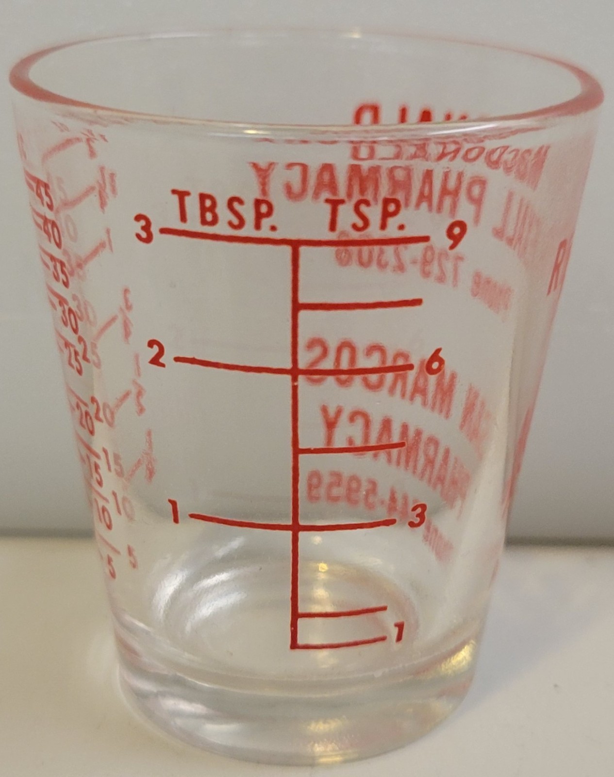 Vtg SAN MARCOS/CARLSBAD California REXALL PHARMACY Measuring DOSE Shot GLASS Cup