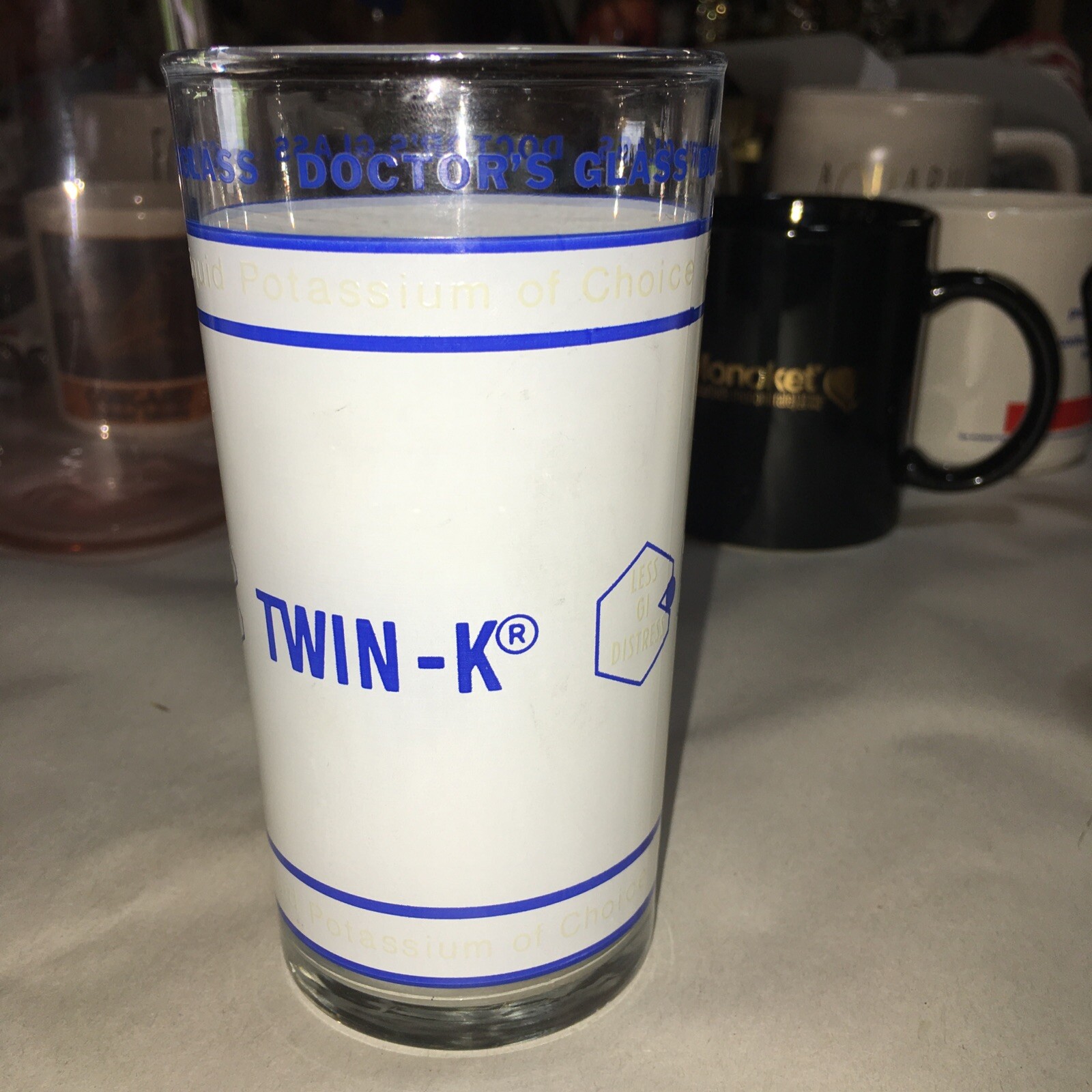 Twin K Doctors Glass Liquid K Pharmaceutical Rep Advertising Drinking Glass