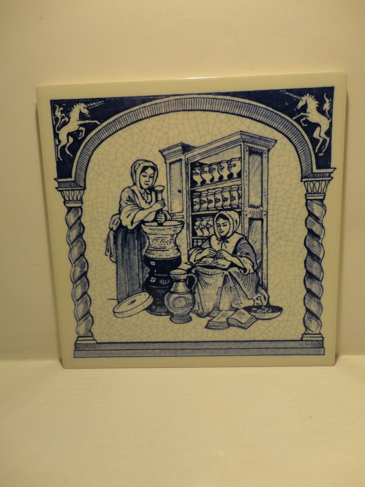 BURROUGHS Pharmaceutical English Pill Tile Pharmacy Apothecary Set Delft 4 of 12