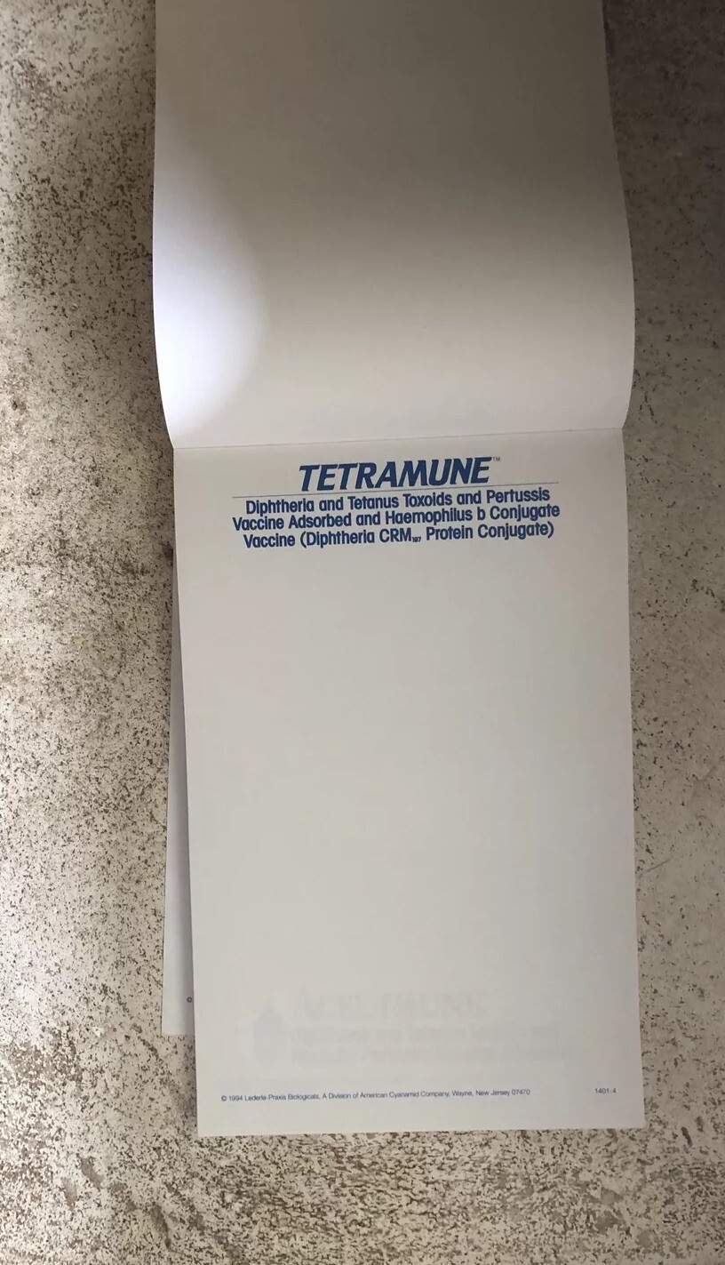 Pharmaceutical Notepad Drug Rep Vaccines Tetramune Acel-Imune HibTITER 1994 Vtg