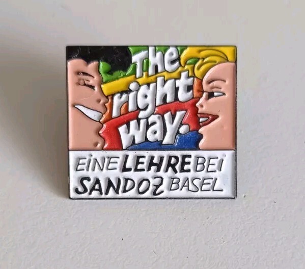 SANDOZ The Right Way Pharmaceutical pin badge LSD Albert Hofmann rare