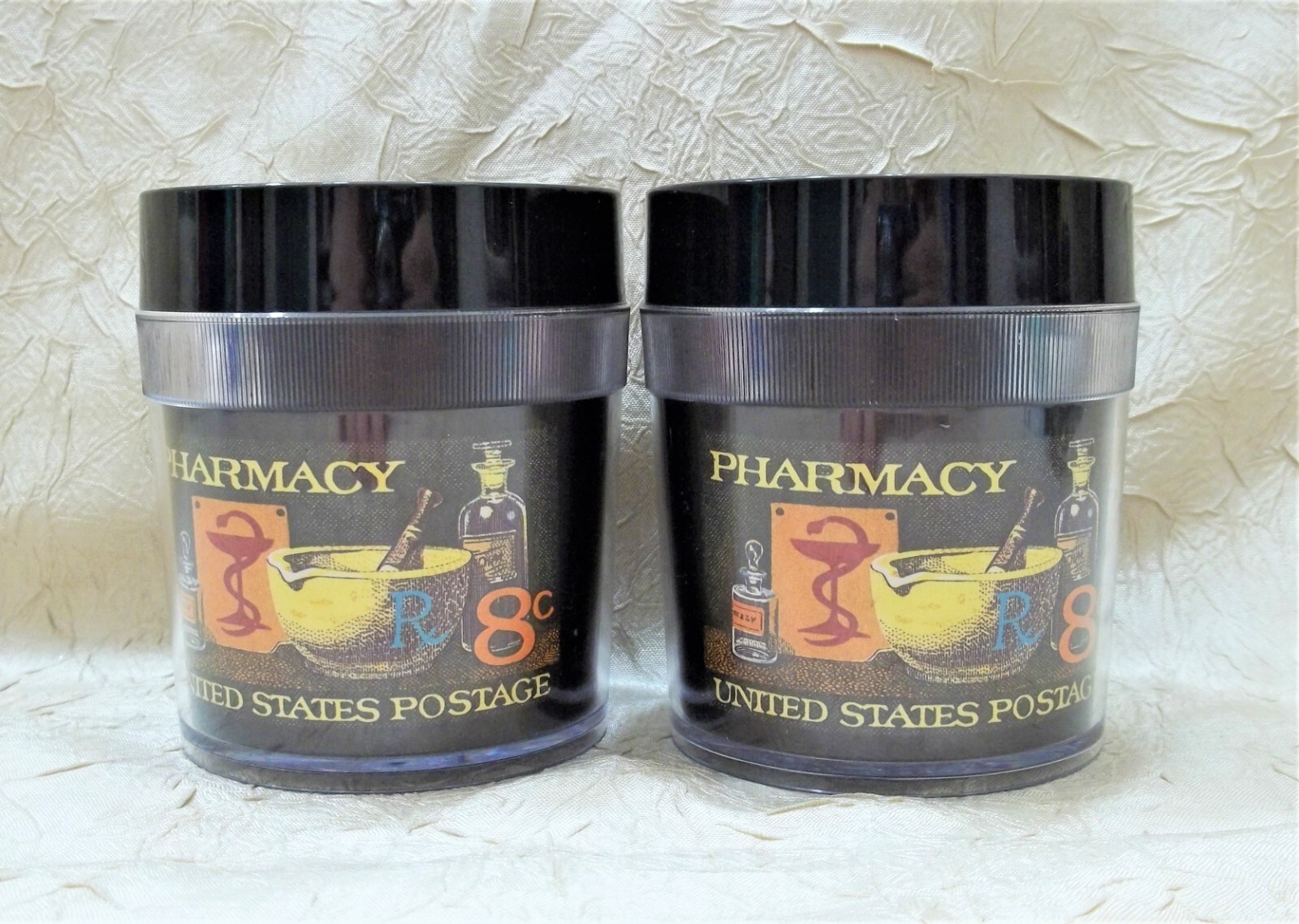 Pharmacy United States Postage Stamp Two Vintage 1972 Plastic Cups