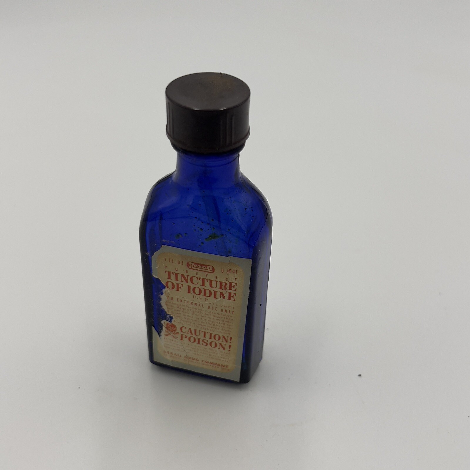 RARE Cobalt Blue Rexall Tincture of Iodine Antique Poison Bottle bottle EMPTY