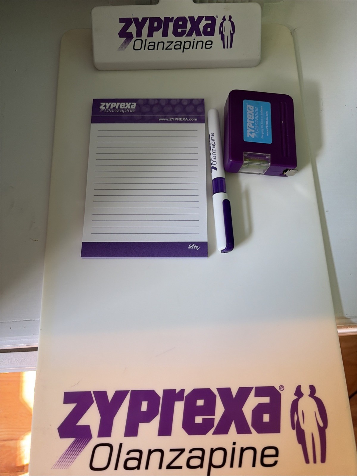 VERY RARE 90s collectible Zyprexa Drug Rep clip board, highlighter, tape measure