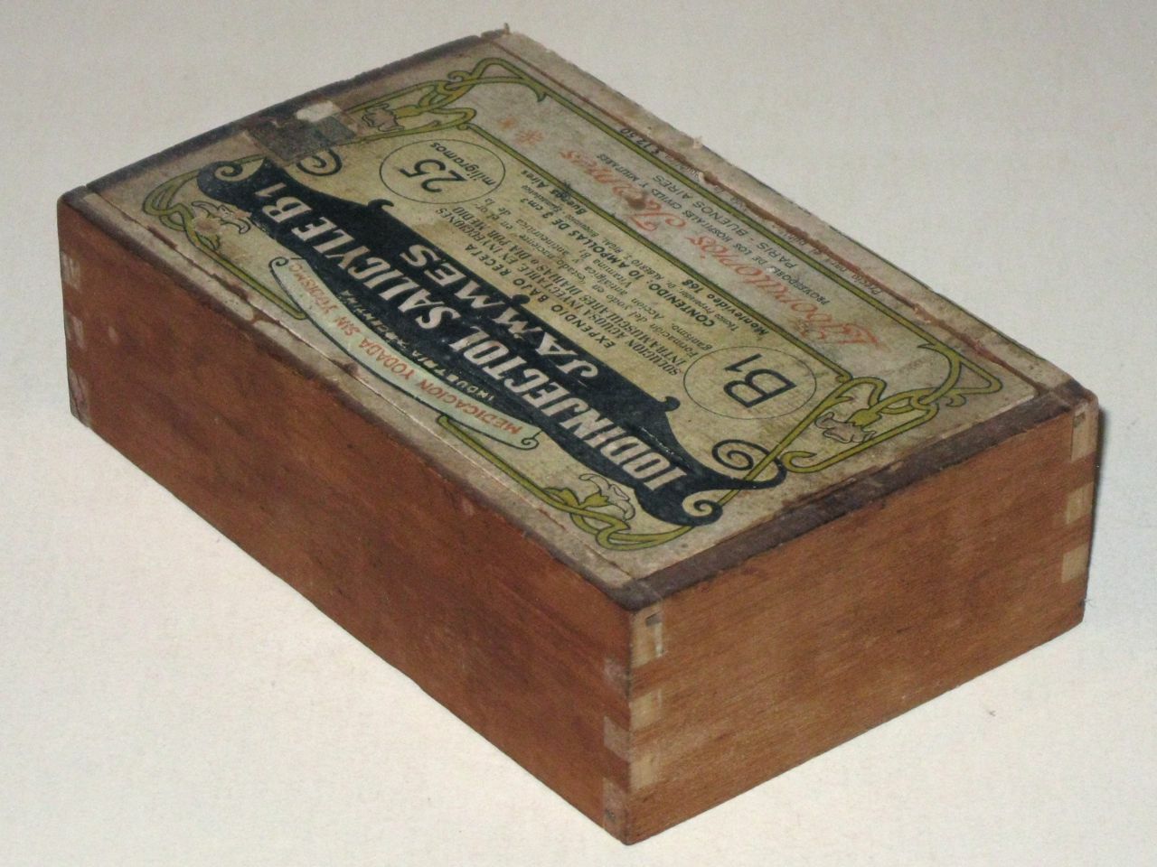 Antique IODINJECTOL Salicycle B1 Jammes WOODEN Advertising BOX Argentina Ampoule
