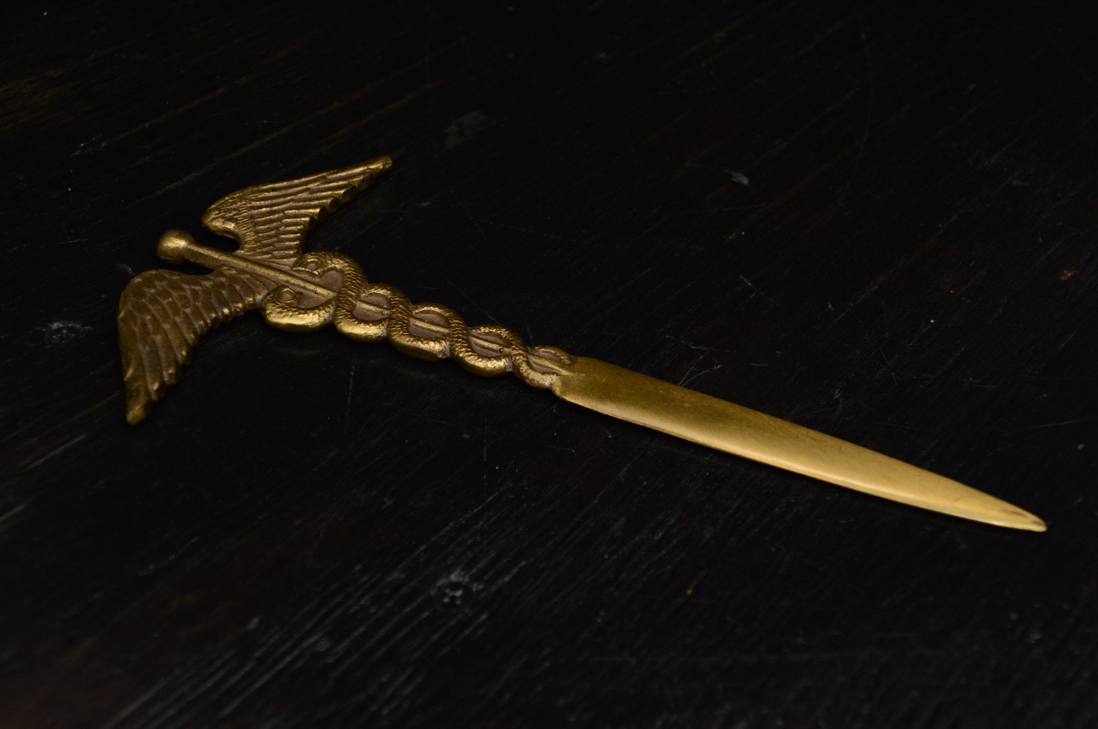 Vintage Brass Letter Opener Caduceus Medical 9″ 5.4oz