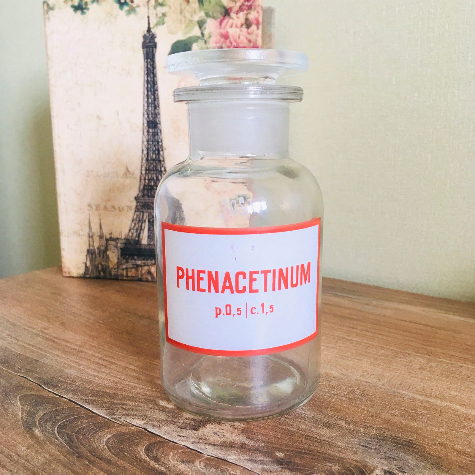 Vintage Apothecary Glass Jar Bottle with lid, Pharmacy Medical Decor, Medicine