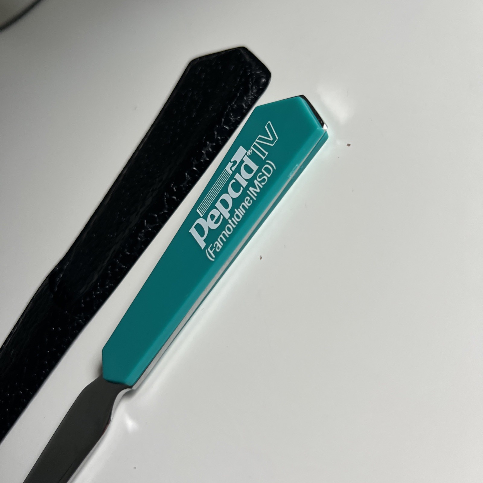 Vintage Pepcid IV Famotidine MSD Letter Opener Drug Pharma Advertising Teal Case