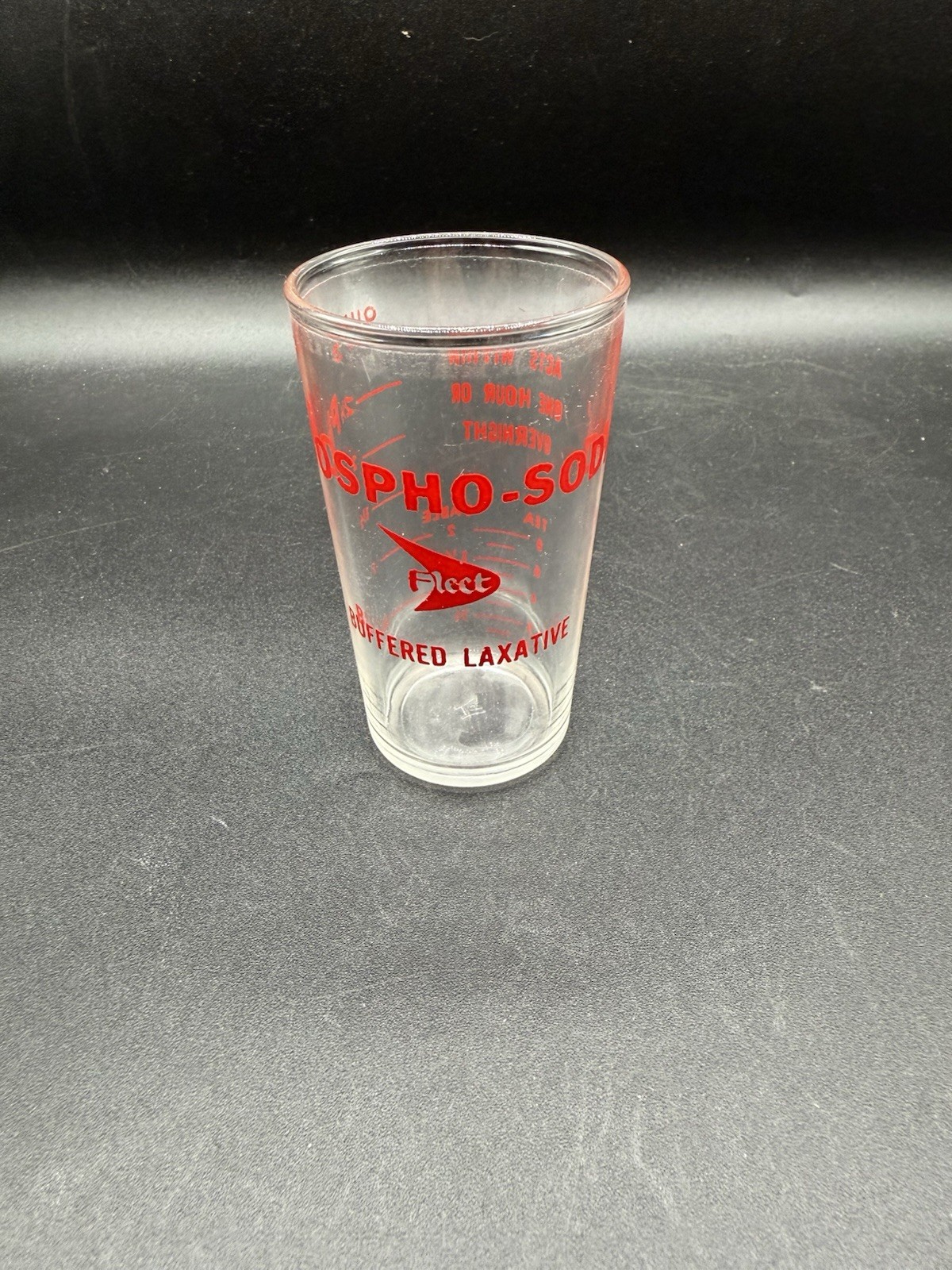 Fleet Phospho Soda Glass Measuring Cup Buffered Laxative Medical Ad Hazel Atlas