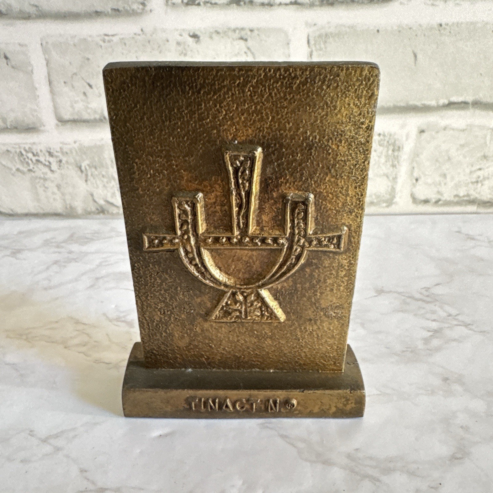 Vintage Tinactin Secundum Artem Brass Bookend Apothecary Pharmacy Paperweight