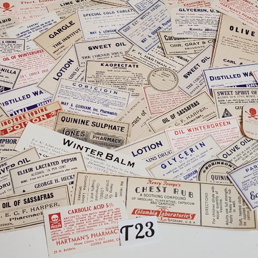 100 vintage medicine bottle labels pharmacy labels many different kinds T23
