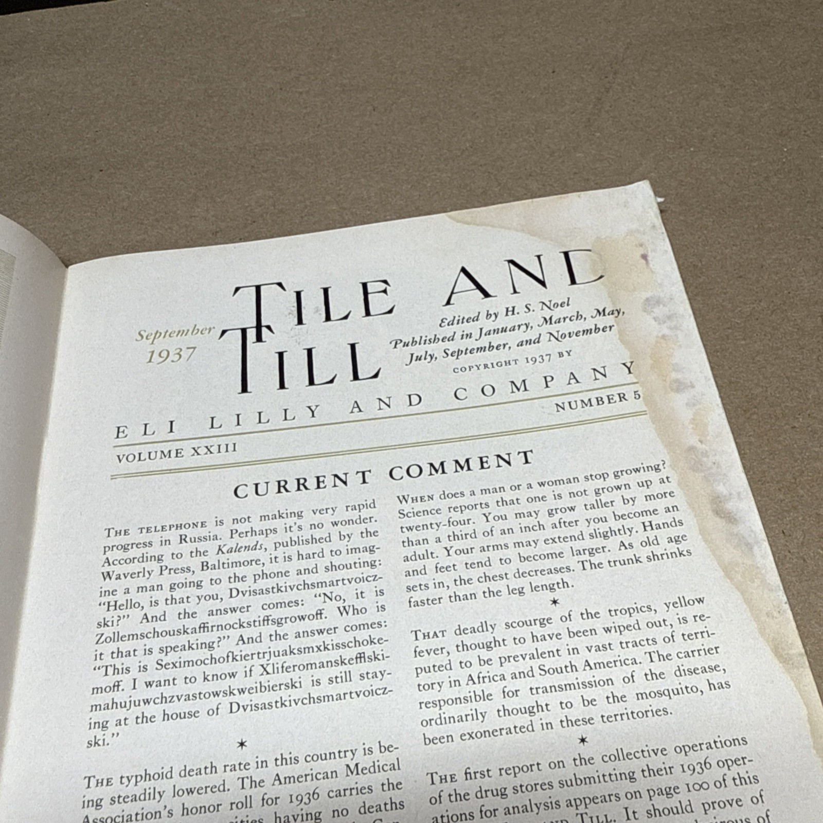 Tile And Till Magazine Eli Lilly And Company September 1937 Indianapolis Indiana