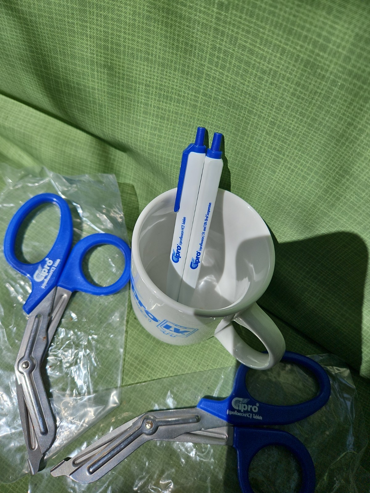 Cipro Pharmaceutical Drug Rep Lot Scissors Coffee Mug Ink Pen Advertising