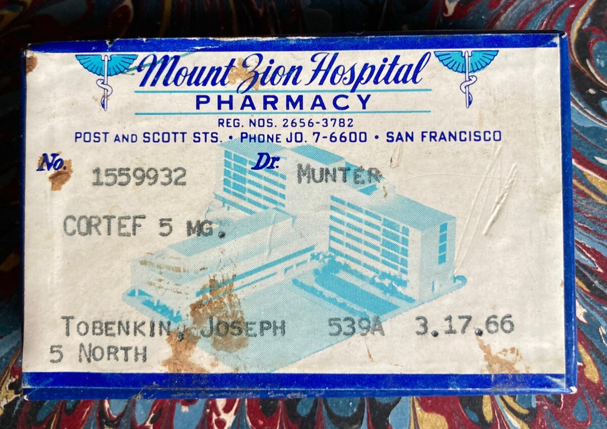 Vintage 1960s Prescription Box Mount Zion Hospital Pharmacy, San Francisco, CA!